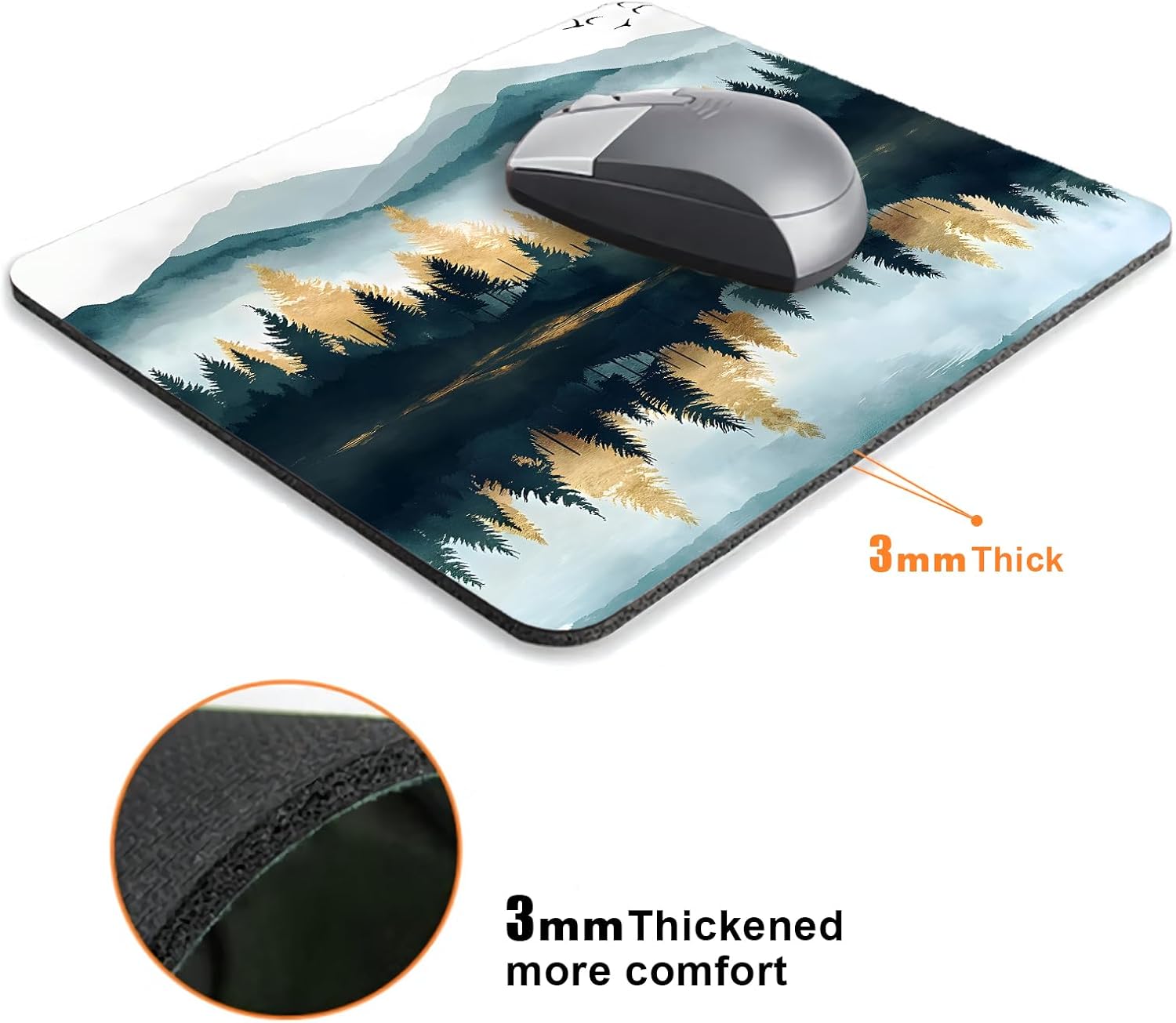 Aesthetics Misty Forest Mountain Mouse Pads for Desk, Portable Wireless Computer Mouse pad Small Design with Women, Non-Slip Rubber Base Laptop Mousepad 9.5" x 7.9" Smooth Surface for Office & Travel - Image 3