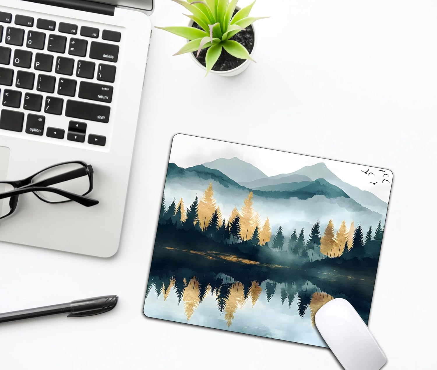 Aesthetics Misty Forest Mountain Mouse Pads for Desk, Portable Wireless Computer Mouse pad Small Design with Women, Non-Slip Rubber Base Laptop Mousepad 9.5" x 7.9" Smooth Surface for Office & Travel - Image 6