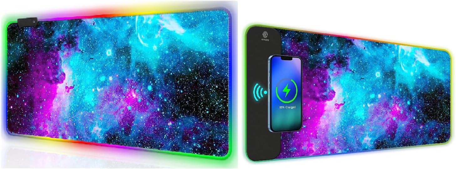 AIMSA RGB Gaming Mouse Pad and Wireless Charging RGB Mouse Mat, Large Led Mousepads Non-Slip Rubber Base with Lighting Modes, Computer Keyboard Mat Soft Desk pad
