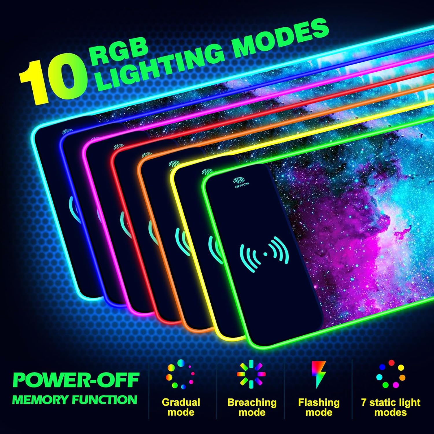 AIMSA RGB Gaming Mouse Pad and Wireless Charging RGB Mouse Mat, Large Led Mousepads Non-Slip Rubber Base with Lighting Modes, Computer Keyboard Mat Soft Desk pad - Image 4