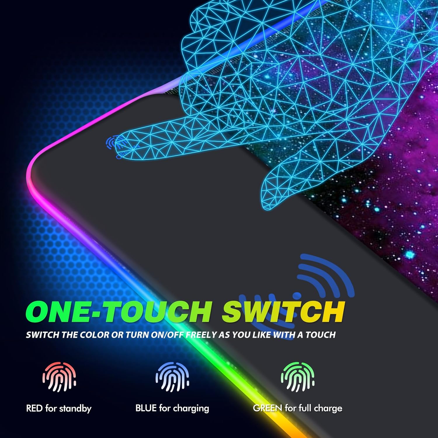 AIMSA RGB Gaming Mouse Pad and Wireless Charging RGB Mouse Mat, Large Led Mousepads Non-Slip Rubber Base with Lighting Modes, Computer Keyboard Mat Soft Desk pad - Image 5