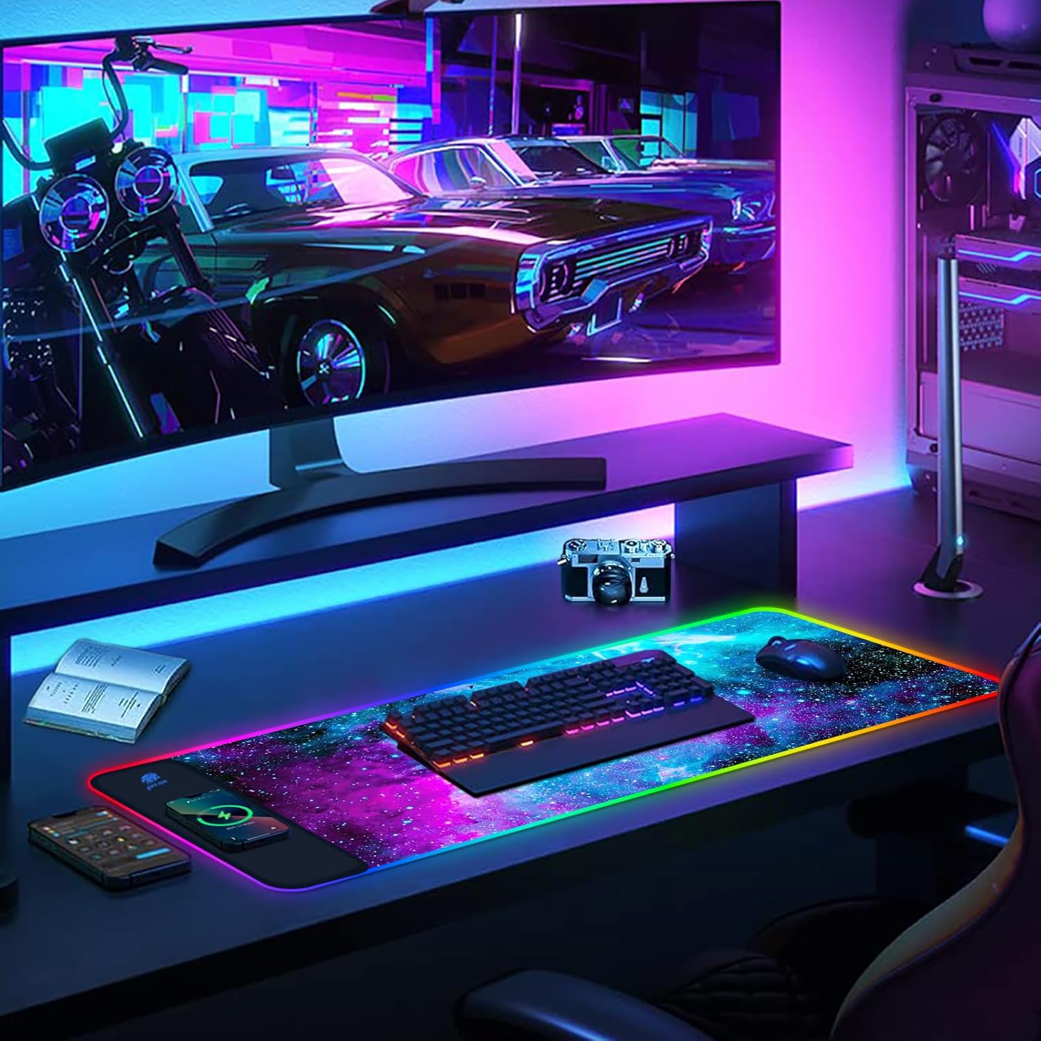 AIMSA RGB Gaming Mouse Pad and Wireless Charging RGB Mouse Mat, Large Led Mousepads Non-Slip Rubber Base with Lighting Modes, Computer Keyboard Mat Soft Desk pad - Image 9