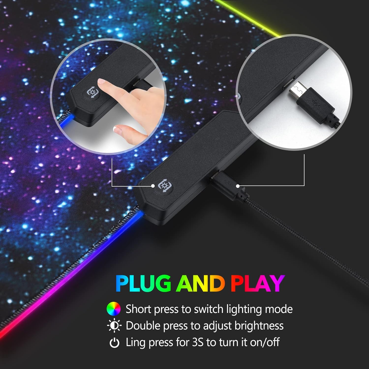 AIMSA RGB Gaming Mouse Pad and Wireless Charging RGB Mouse Mat, Large Led Mousepads Non-Slip Rubber Base with Lighting Modes, Computer Keyboard Mat Soft Desk pad - Image 6