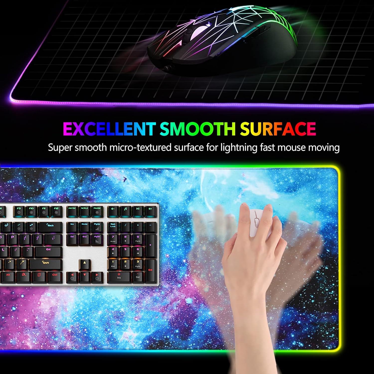 AIMSA RGB Gaming Mouse Pad and Wireless Charging RGB Mouse Mat, Large Led Mousepads Non-Slip Rubber Base with Lighting Modes, Computer Keyboard Mat Soft Desk pad - Image 3