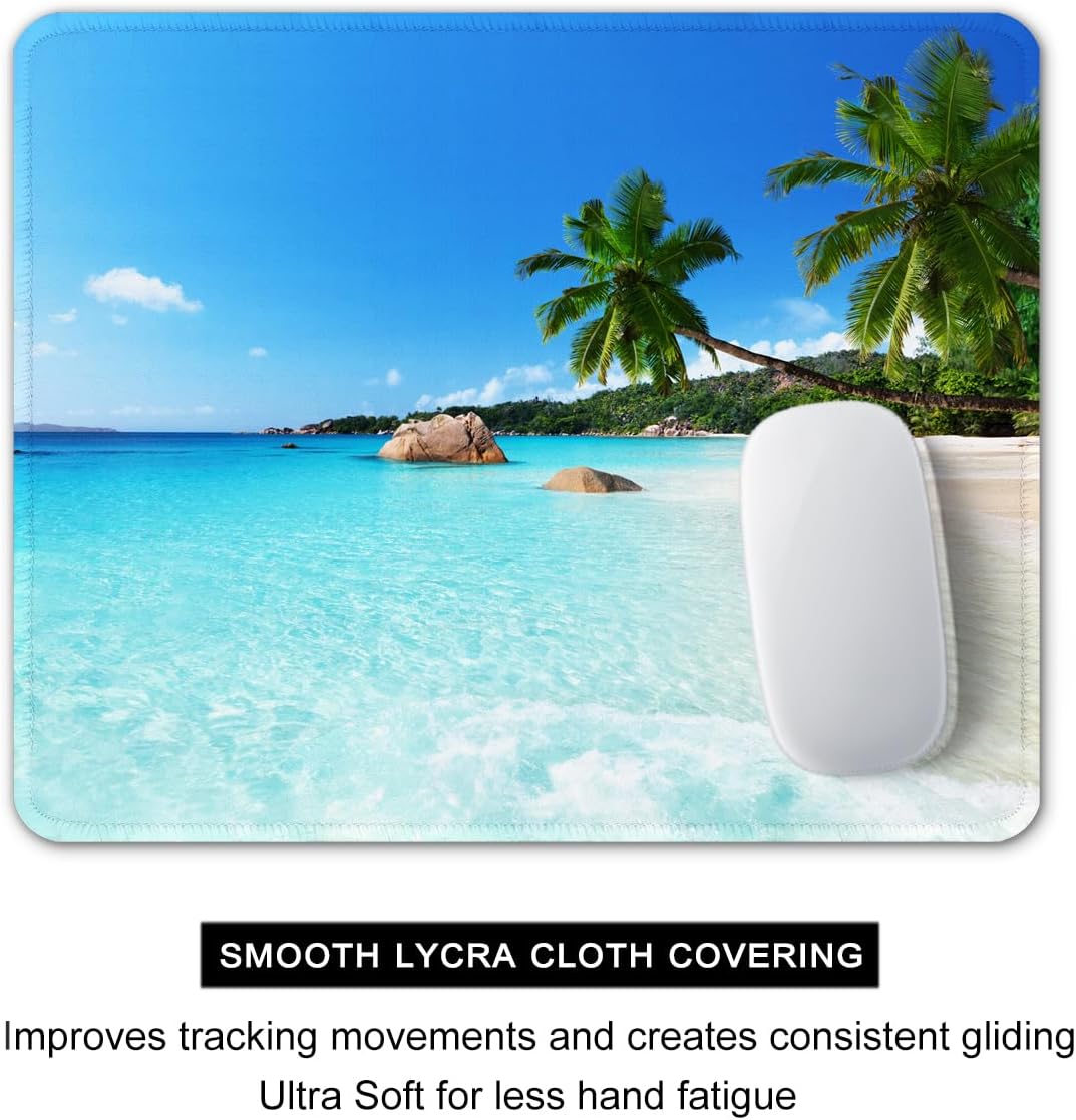 Auhoahsil Mouse Pad, 12 x 10 in Summer Beach Theme Computer Mouse Pad for Desk, Premium-Textured Non-Slip Rubber Stitched Edges Waterproof Square Gaming Mouse Mat for Gaming Work Wireless Mice, Blue - Image 4