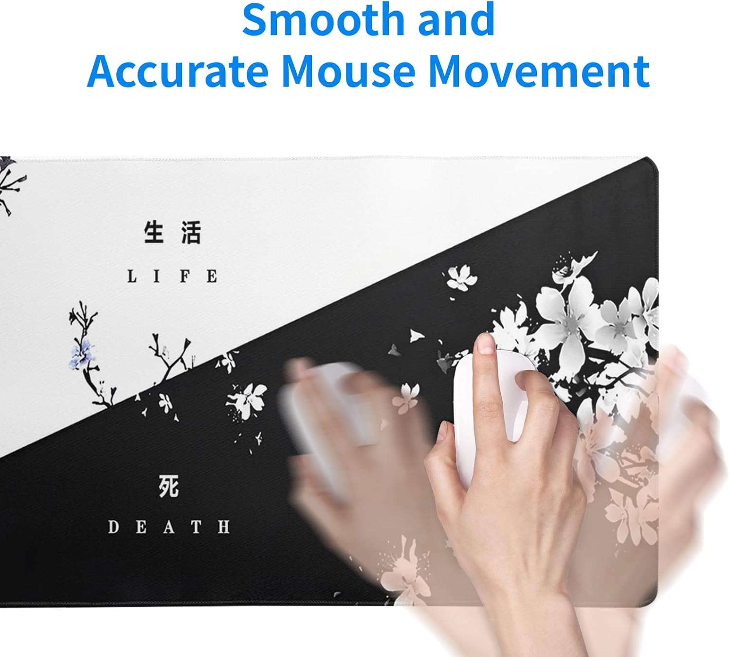Black and White Japanese Cherry Blossom Gaming Mouse Pad Sakura Death Life Flower Mat 31.5x11.8 Inch Texture Non-Slip Rubber Base Mousepad Stitched Edges Keyboard Desk Pad for Office Home Game - Image 7