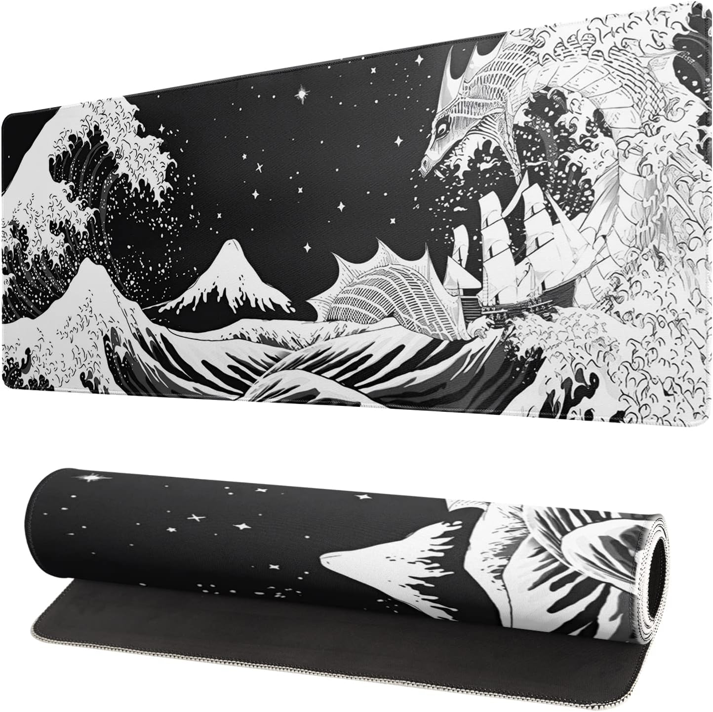 Black and White Japanese Cherry Blossom Gaming Mouse Pad Sakura Death Life Flower Mat 31.5x11.8 Inch Texture Non-Slip Rubber Base Mousepad Stitched Edges Keyboard Desk Pad for Office Home Game - Image 29