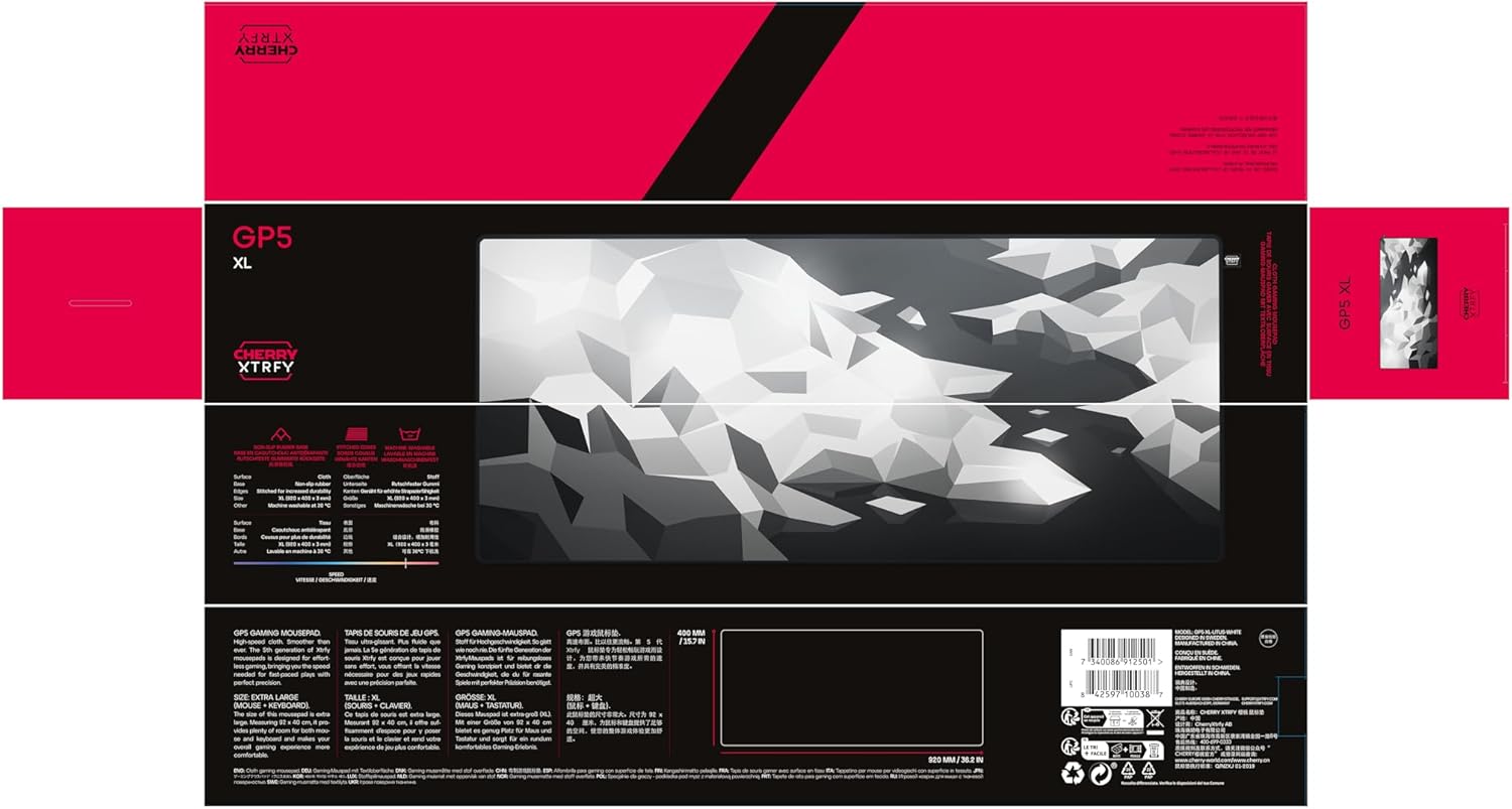 CHERRY XTRFY GP5, XL Gaming Mouse Mat (920 x 400 x 3 mm), Speed-Pad Soft for Precision, Stitched Edges, Non-Slip, Washable, Litus White - Image 8