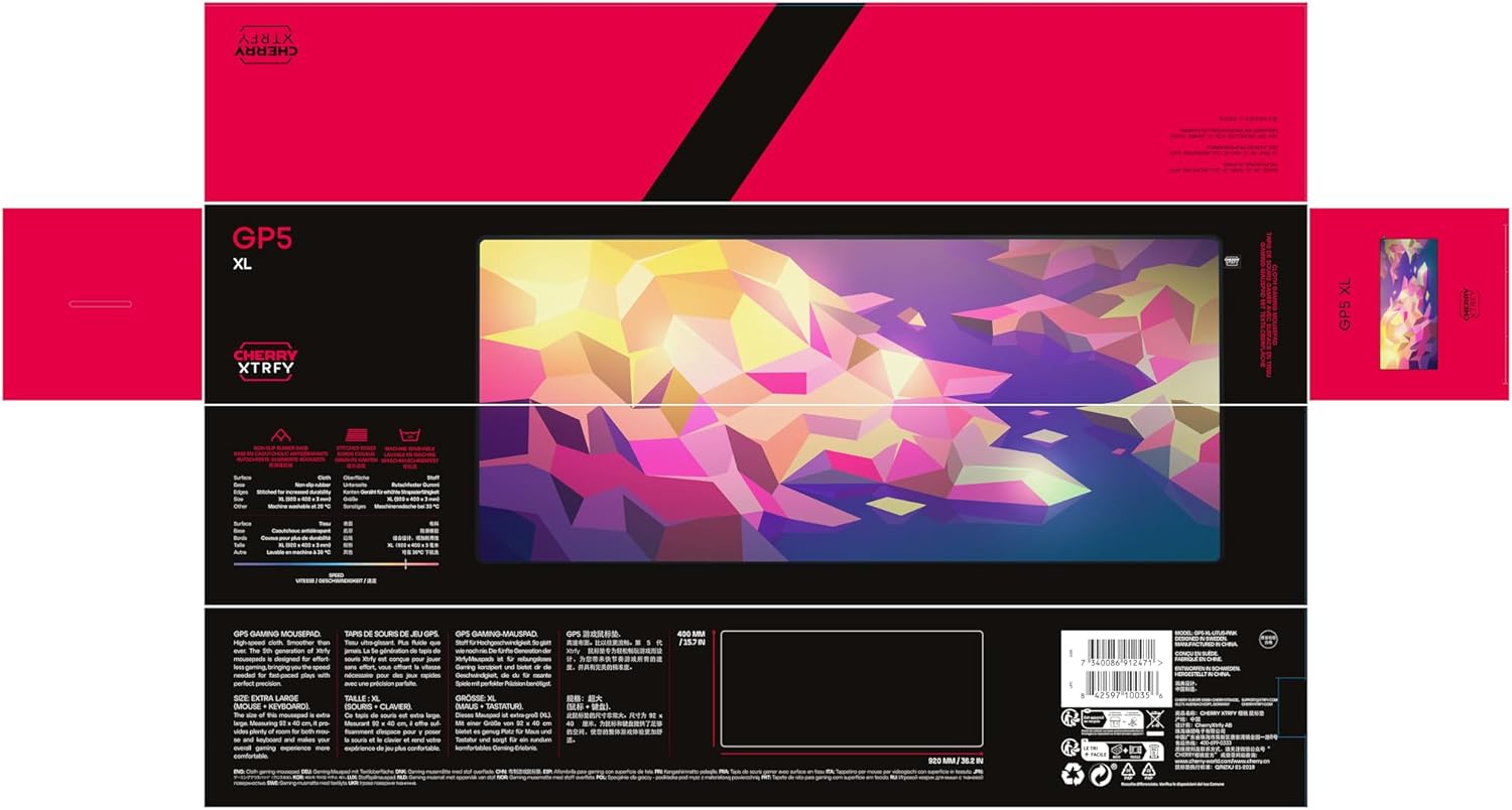CHERRY XTRFY GP5, XL Gaming Mouse Pad (920 x 400 x 3 mm), High-Speed Cloth Surface for Precision, Stitched Edges, Non-Slip, Machine Washable, Litus Pink - Image 8