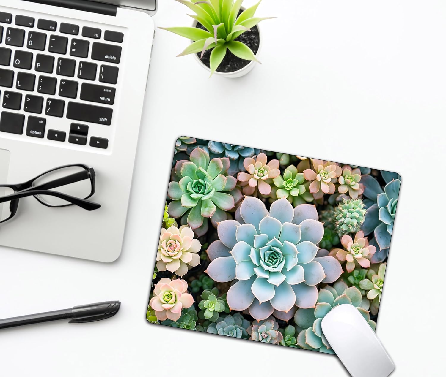 Cute Succulent Plants Mouse Pads for Desk, Portable Wireless Computer Mouse pad Small Design with Women, Non-Slip Rubber Base Laptop Mousepad 9.5" x 7.9" Smooth Surface for Office & Travel - Image 6