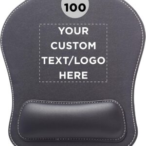 DISCOUNT PROMOS Custom Executive Leatherette Mouse Pads Set of 100, Personalized Bulk Pack - Desk Pads, Premium Office Accessories - Black