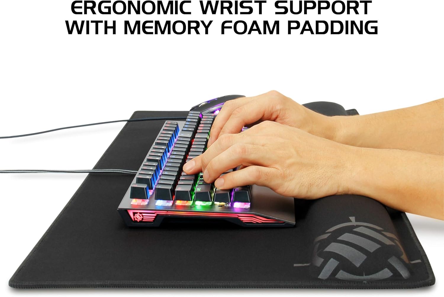 ENHANCE XXL Large Mouse Pad for Desk with 2XL Ergonomic Memory Foam Wrist Rest Support (31.5 x 13.78 x 1 inches) - Desk Pad with Anti-Fray Stitching & Soft Cushion Mat Surface, Designed in The U.S. - Image 6