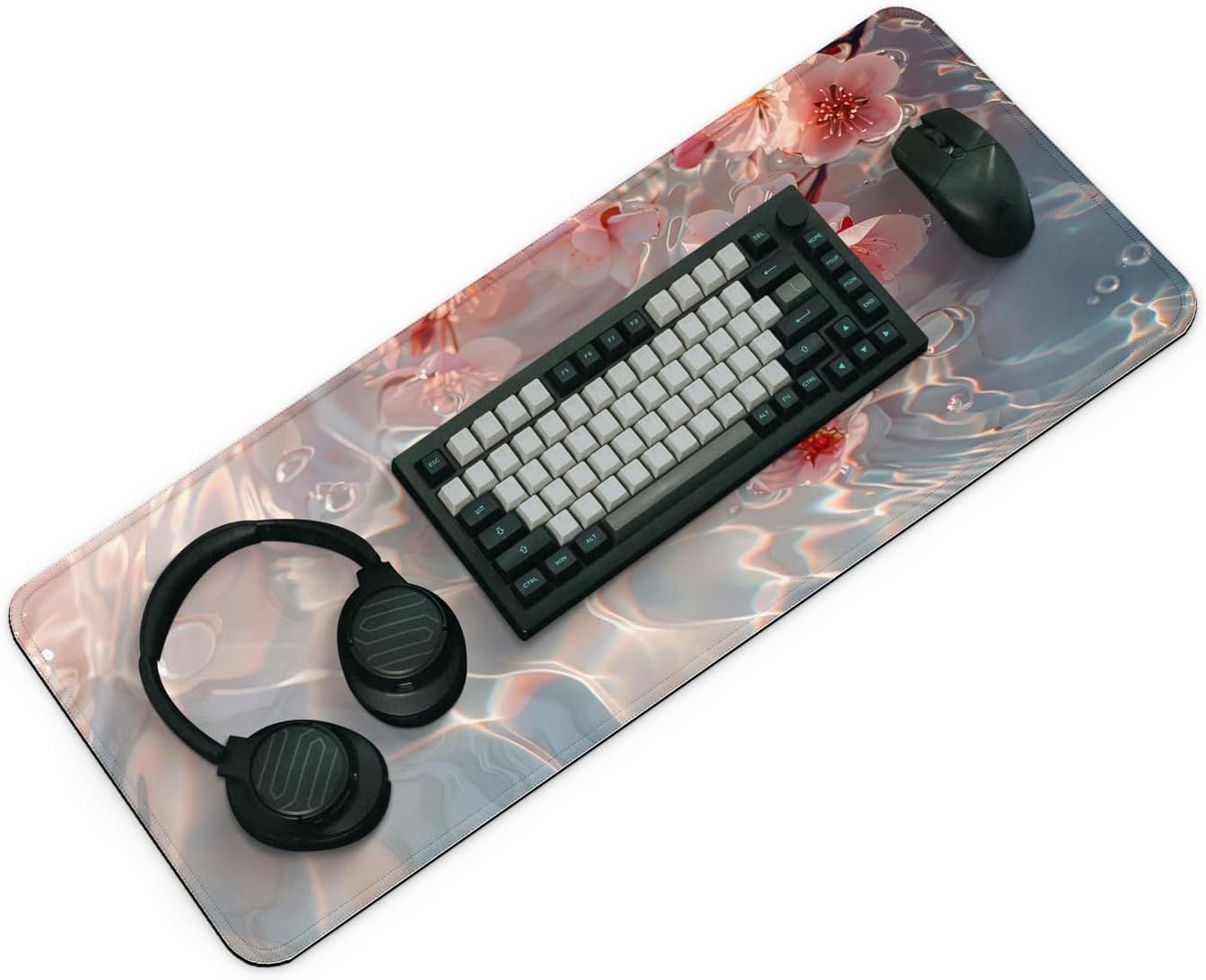 FTSYAD Large Computer Mouse Pad with Non-Slip Base for Desktop, Cute Gaming Mouse Mat with Stitched Edges, Long Extended Anime Mousepad for Laptop, 31.5 x 11.8 inches (Pink Cherry Blossoms) - Image 4