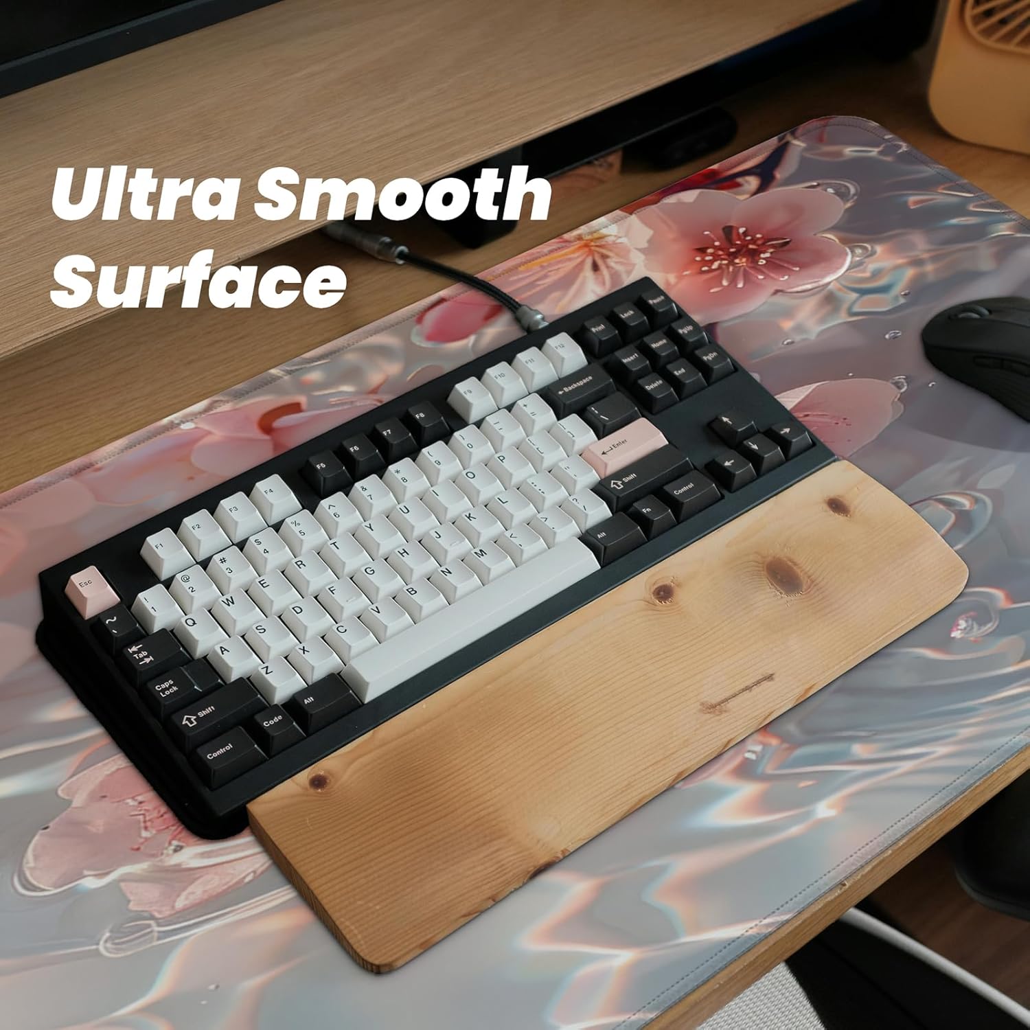 FTSYAD Large Computer Mouse Pad with Non-Slip Base for Desktop, Cute Gaming Mouse Mat with Stitched Edges, Long Extended Anime Mousepad for Laptop, 31.5 x 11.8 inches (Pink Cherry Blossoms) - Image 6