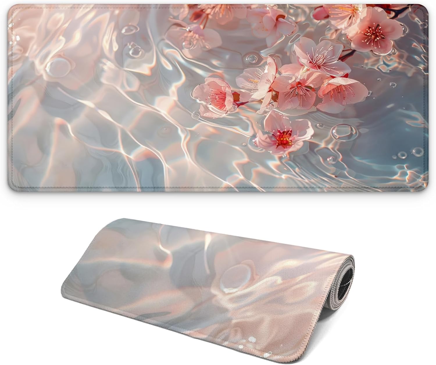 FTSYAD Large Computer Mouse Pad with Non-Slip Base for Desktop, Cute Gaming Mouse Mat with Stitched Edges, Long Extended Anime Mousepad for Laptop, 31.5 x 11.8 inches (Pink Cherry Blossoms)