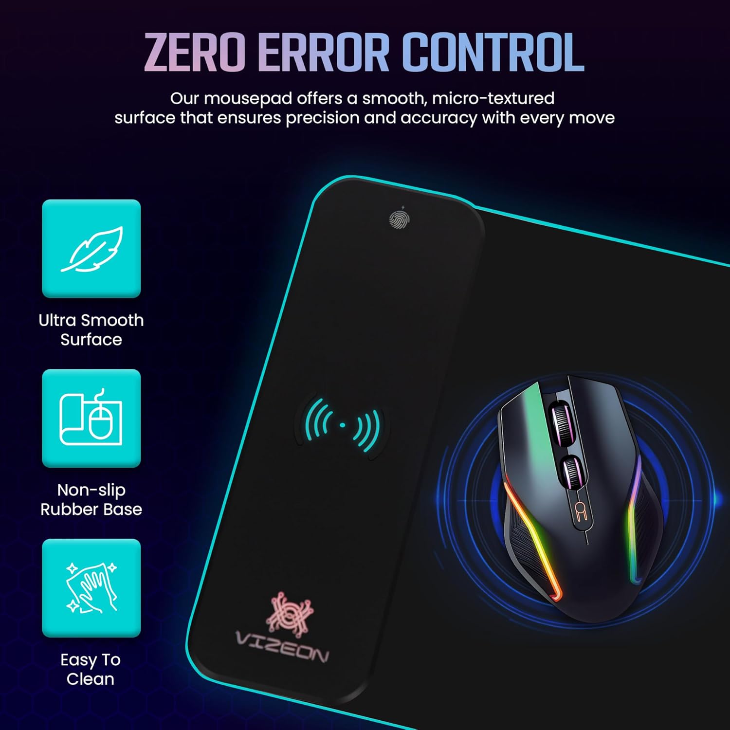 Genesis Gaming Mouse Pad - 300x800x4mm Water-Resistant Durable Desk Mat for Keyboard and Mouse - Non Slip Rubber Base RGB Mousepad with Wireless Charging Station - Black - Image 3