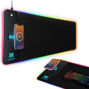 Genesis Gaming Mouse Pad - 300x800x4mm Water-Resistant Durable Desk Mat for Keyboard and Mouse - Non Slip Rubber Base RGB Mousepad with Wireless Charging Station - Black