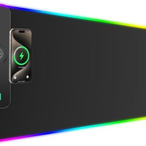 GIM Wireless Charging RGB Gaming Mouse Pad 15W, LED Mouse Mat 900x400x4MM, 10 Light Modes Extra Large Mousepad Non-Slip Rubber Base Computer Keyboard Mat for Gaming, MacBook, PC, Laptop, Desk