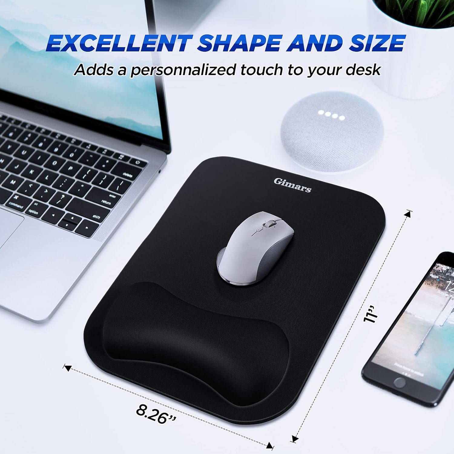 Gimars Mouse Pad with Wrist Rest, Large Smooth Superfine Fibre Memory Foam Ergonomic Mouse Pad, Comfortable Mousepad with Nonslip Base for Pain Relief, Laptop, Computer, Gaming, Office, 11 x 8.26'' - Image 3