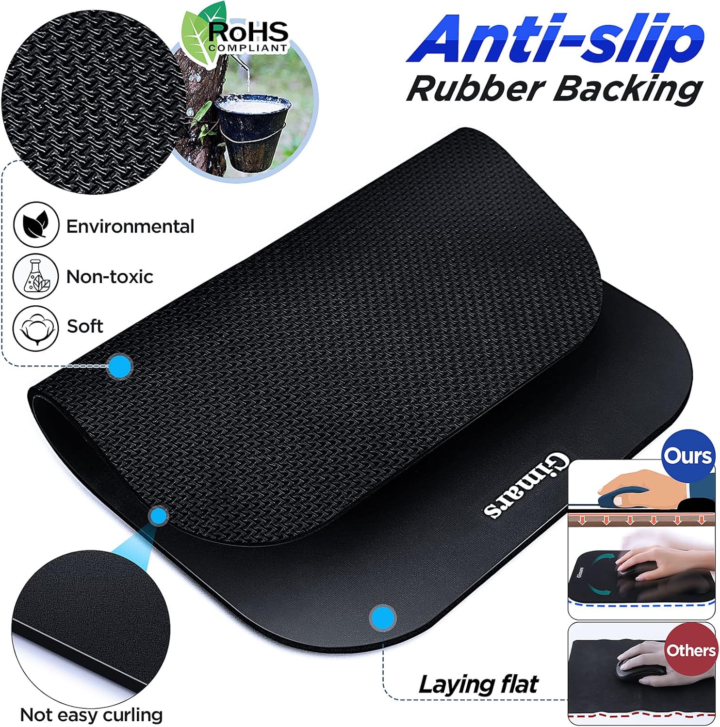 Gimars Mouse Pad with Wrist Rest, Large Smooth Superfine Fibre Memory Foam Ergonomic Mouse Pad, Comfortable Mousepad with Nonslip Base for Pain Relief, Laptop, Computer, Gaming, Office, 11 x 8.26'' - Image 7