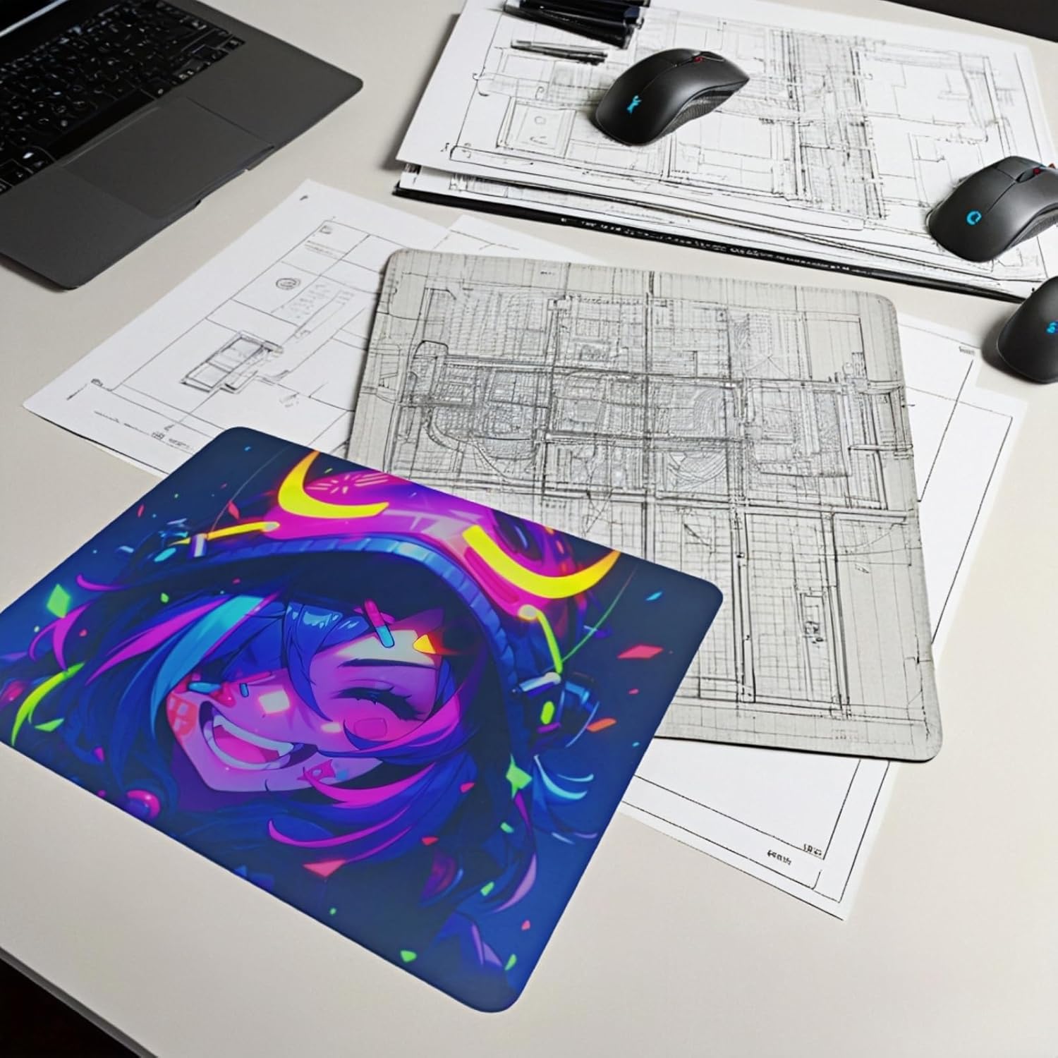 HOUHANG Anime Pattern Electronic Sports Mouse Pad Tempered Glass Surface, (14in*12in) Smooth, Non Slip PU Rubber Back, Stable, is a Wave Mouse pad。 (25883) - Image 6