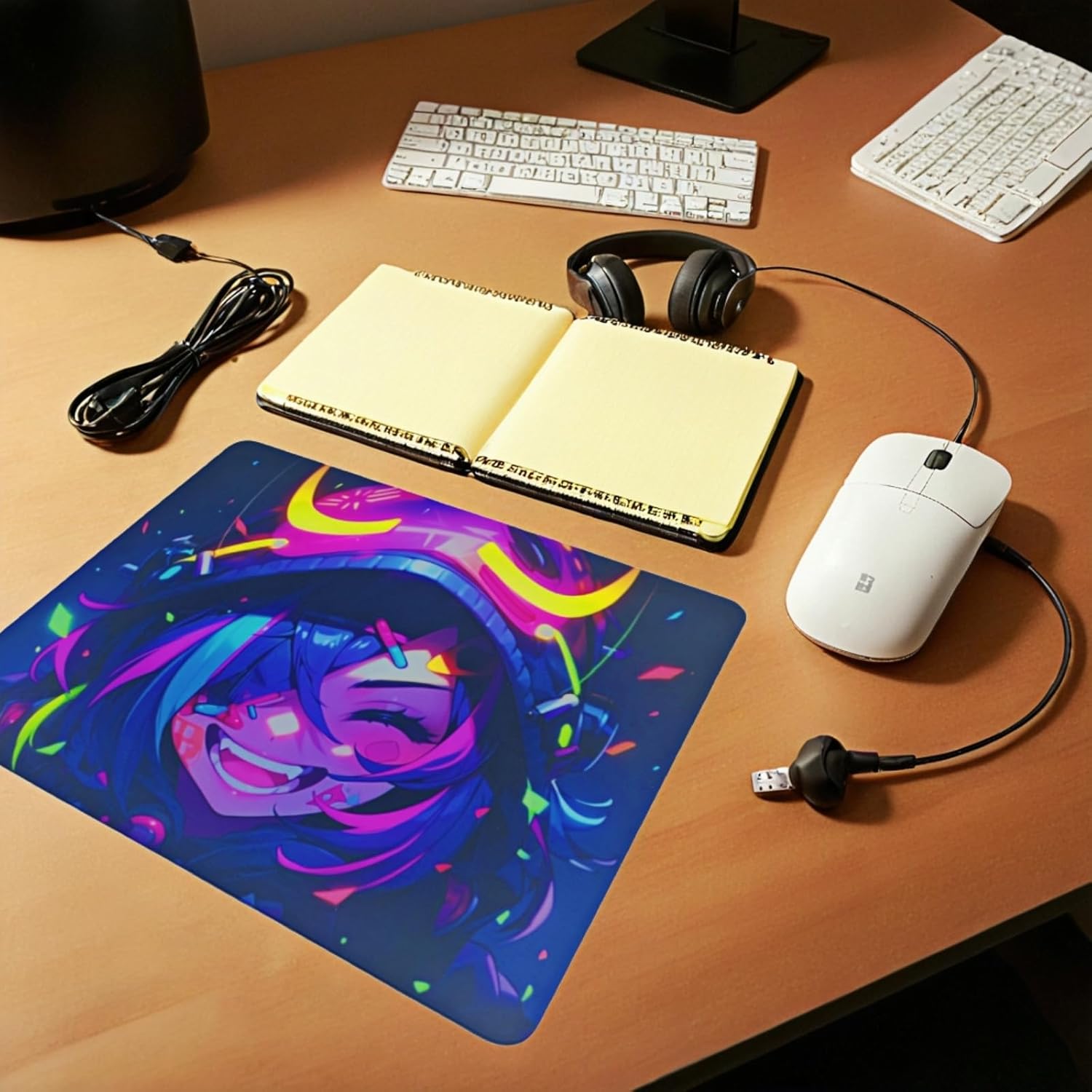 HOUHANG Anime Pattern Electronic Sports Mouse Pad Tempered Glass Surface, (14in*12in) Smooth, Non Slip PU Rubber Back, Stable, is a Wave Mouse pad。 (25883) - Image 4