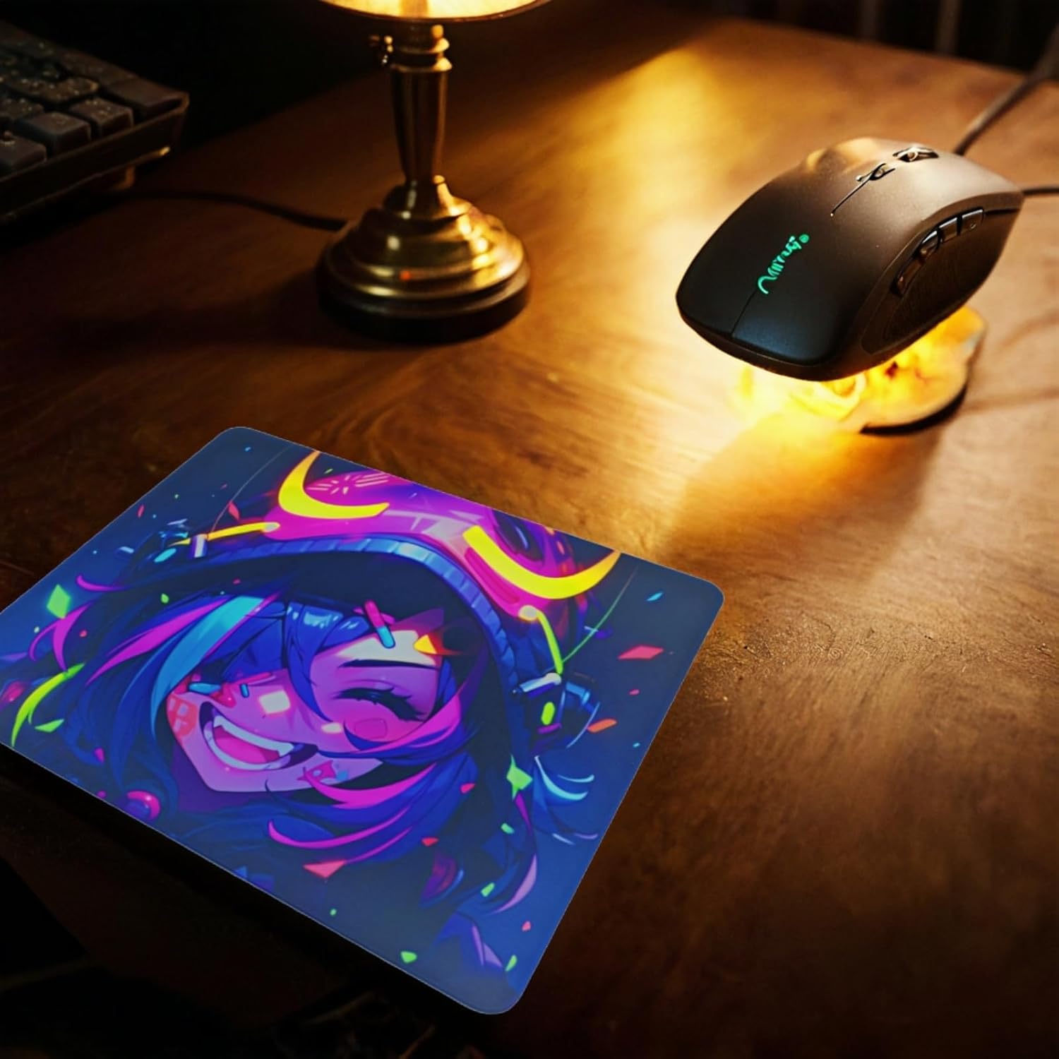 HOUHANG Anime Pattern Electronic Sports Mouse Pad Tempered Glass Surface, (14in*12in) Smooth, Non Slip PU Rubber Back, Stable, is a Wave Mouse pad。 (25883) - Image 7