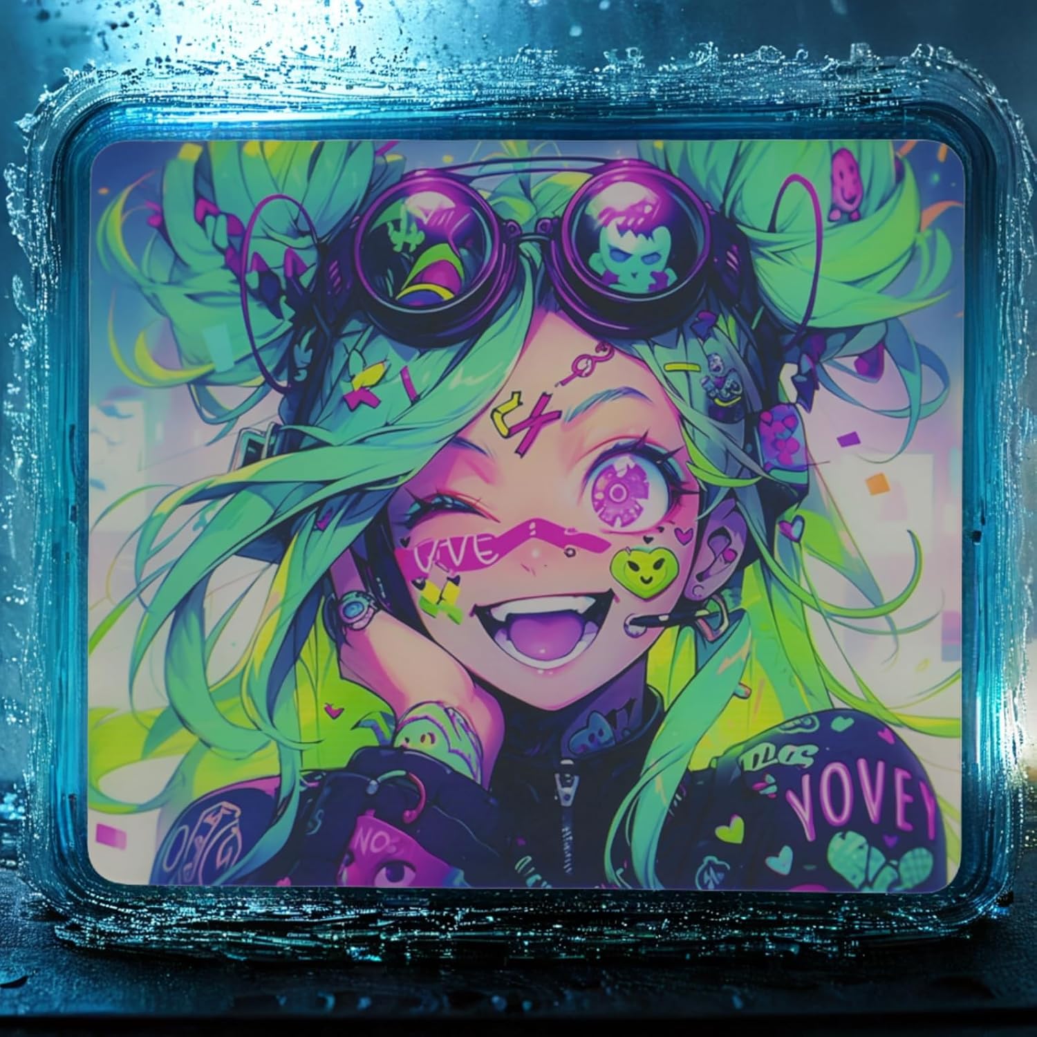 HOUHANG Anime Pattern Electronic Sports Mouse Pad Tempered Glass Surface, (14in*12in) Smooth, Non Slip PU Rubber Back, Stable, is a Wave Mouse pad。 (25883) - Image 12