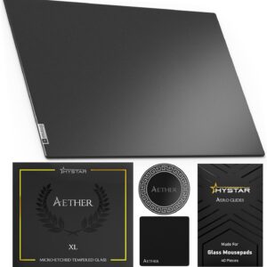Hystar Aether Glass Gaming Mousepad | Micro-Etched Tempered Glass | Quiet, Ultra-Fast Glide | Full Anti-Slip Silicone Backing (Black, X-Large)