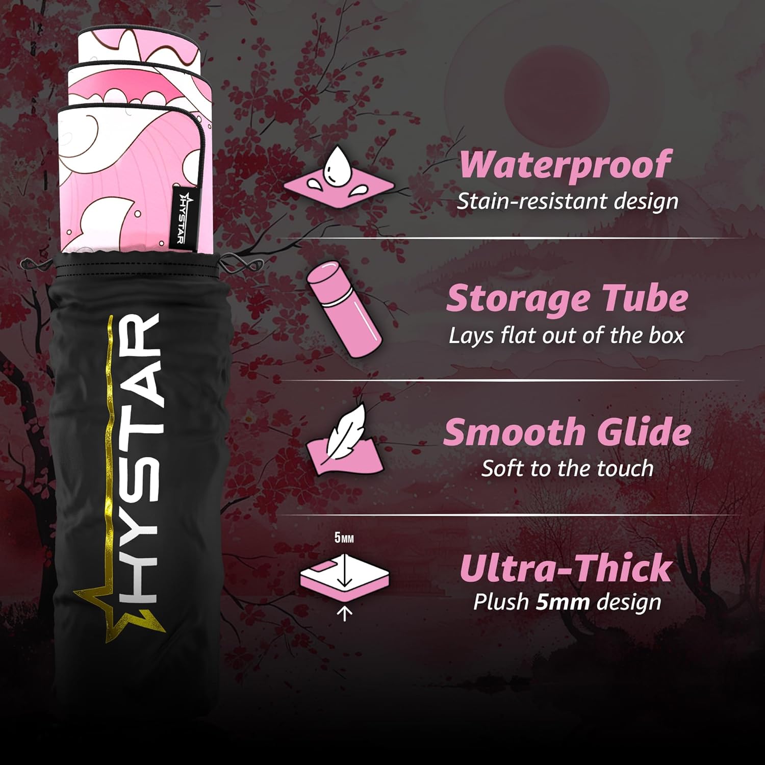 Hystar® Extended Gaming Mouse Pad | XXXL 45" x 20" | 5mm Thick, Waterproof Surface, Smooth Polyester Fabric, and Natural Rubber Base | Kawaii Wave - Image 2