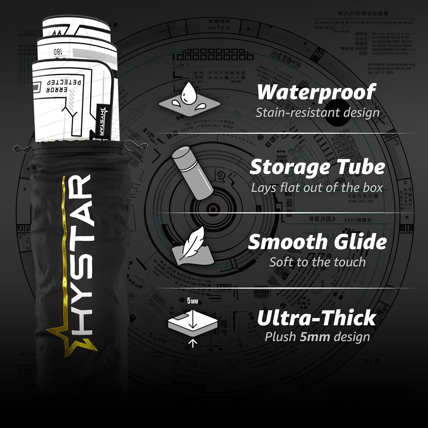 Hystar® Extended Gaming Mouse Pad | XXXL 45" x 20" | 5mm Thick, Waterproof Surface, Smooth Polyester Fabric, and Natural Rubber Base | Mainframe (Light) - Image 2