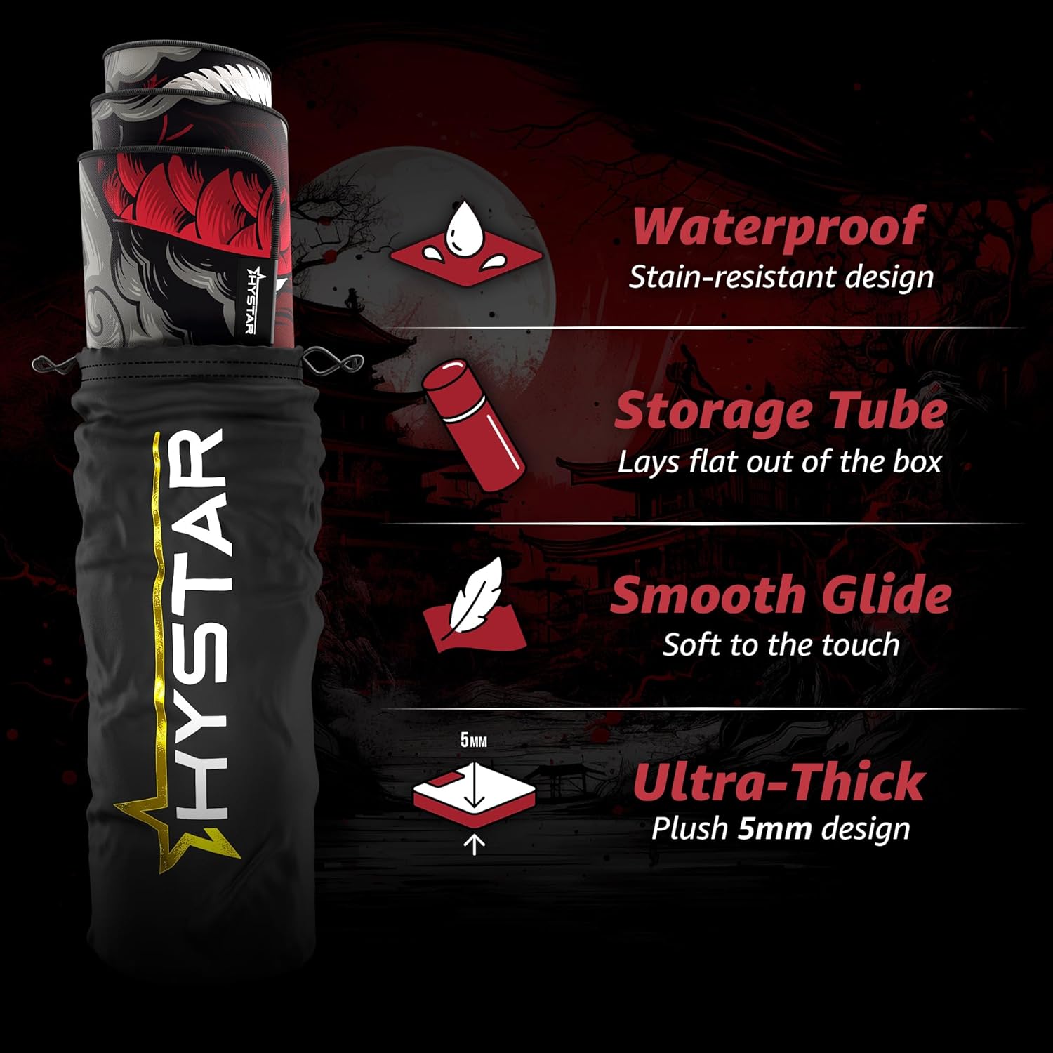 Hystar Extended Gaming Mouse Pad | XXXL 45" x 20" | 5mm Thick, Waterproof Surface, Smooth Polyester Fabric, and Natural Rubber Base | Mythic Dragon - Image 2