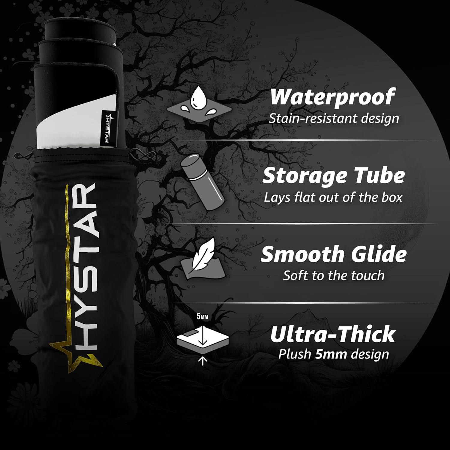 Hystar® Extended Gaming Mouse Pad | XXXL 45" x 20" | 5mm Thick, Waterproof Surface, Smooth Polyester Fabric, and Natural Rubber Base | Yin Yang - Image 2