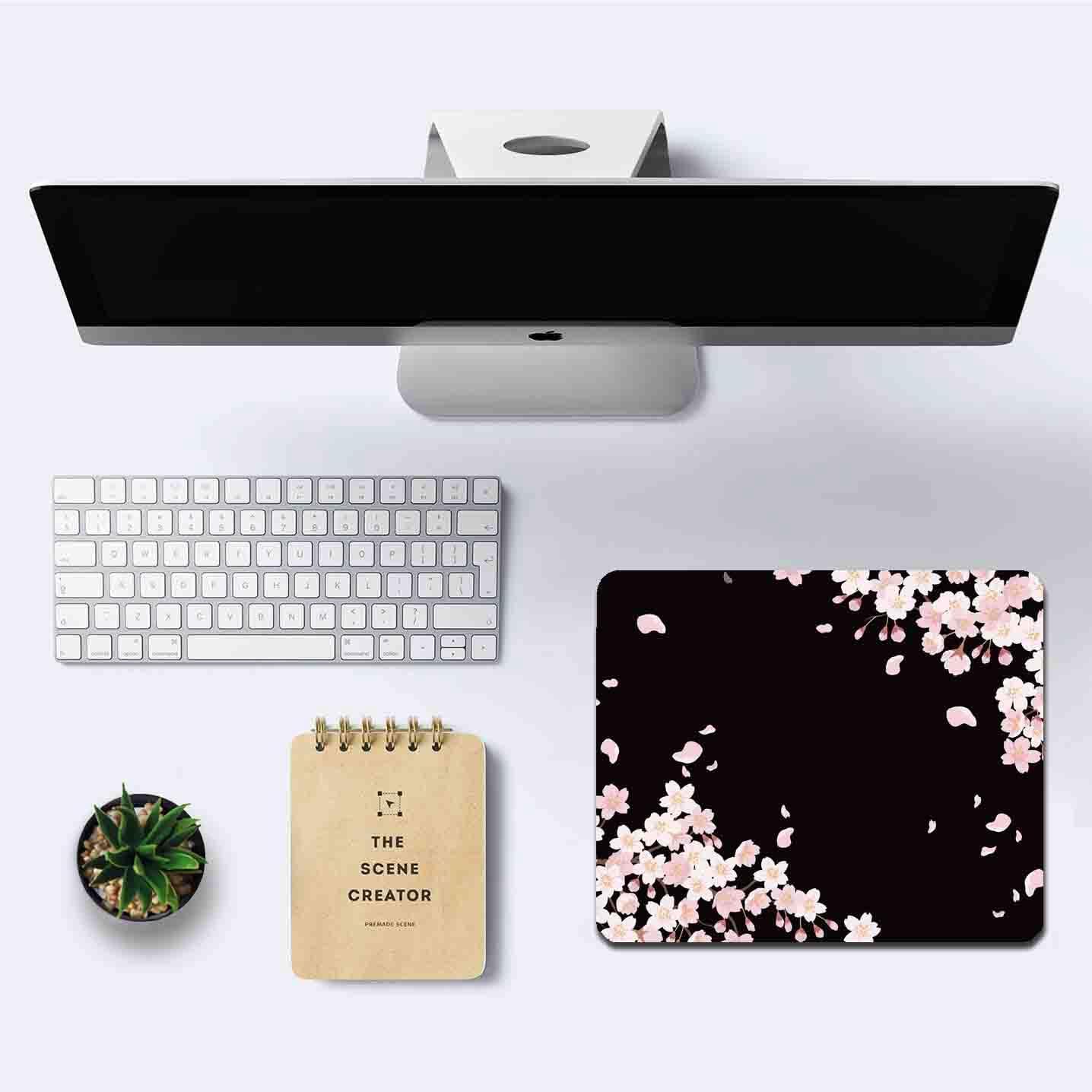 IMAYONDIA Cute Pink Flowers Mouse Pad, Cherry Blossom Mouse Pad, Serene Blossoms on Black Elegant Floral Mousepad, Japanese Minimalistic Mice pad for Computer Office Girl, 9.5 x 7.9 Inch - Image 6