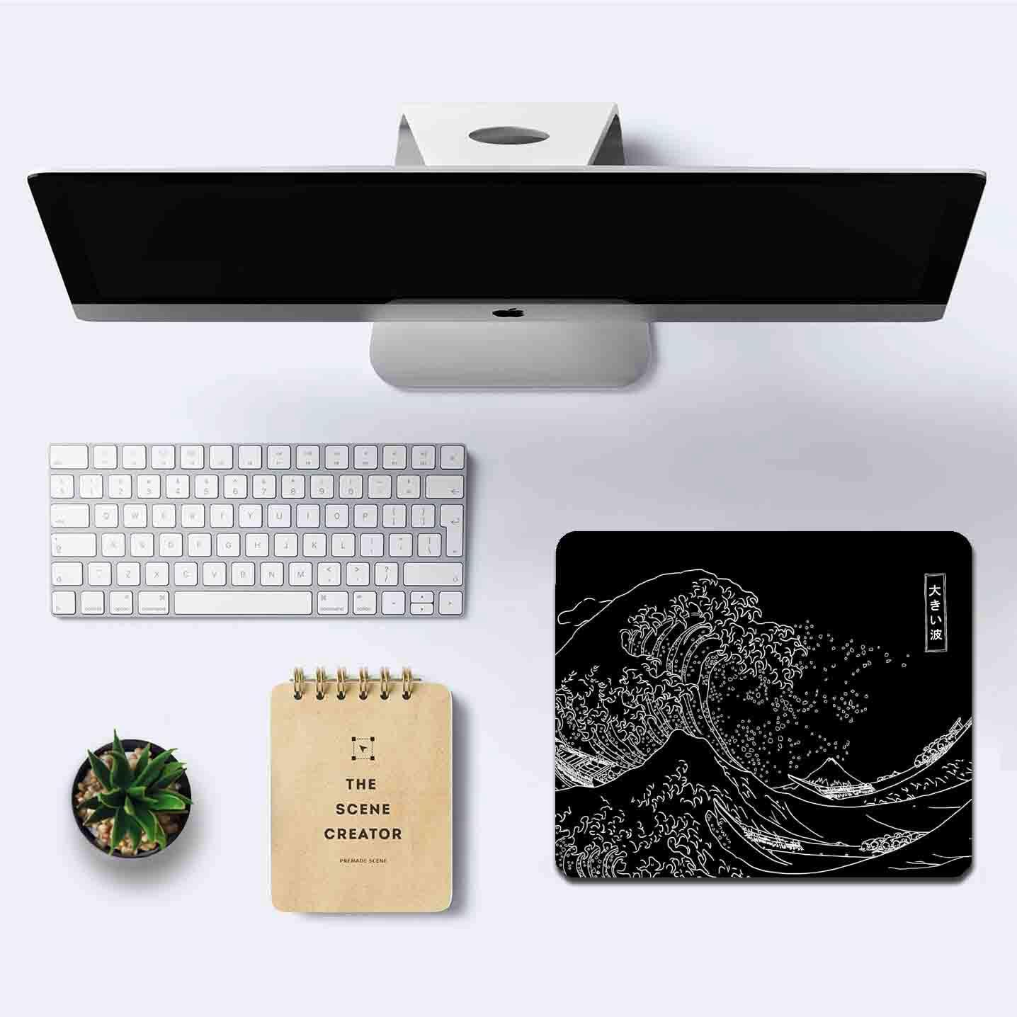 IMAYONDIA Japanese Great Wave Mouse Pad, Black Anime Gaming Mouse Pad, Kanagawa Mousepad, Non-Slip Rubber Base Computer Mice Pad for School Home Office, 9.5 x 7.9 Inch - Image 6