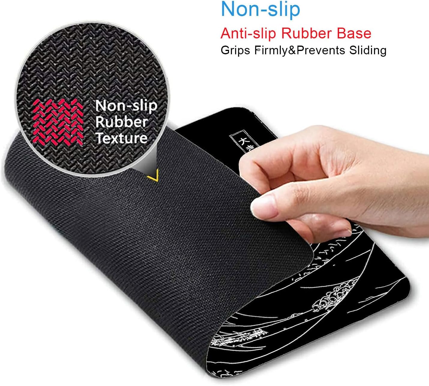 IMAYONDIA Japanese Great Wave Mouse Pad, Black Anime Gaming Mouse Pad, Kanagawa Mousepad, Non-Slip Rubber Base Computer Mice Pad for School Home Office, 9.5 x 7.9 Inch - Image 3