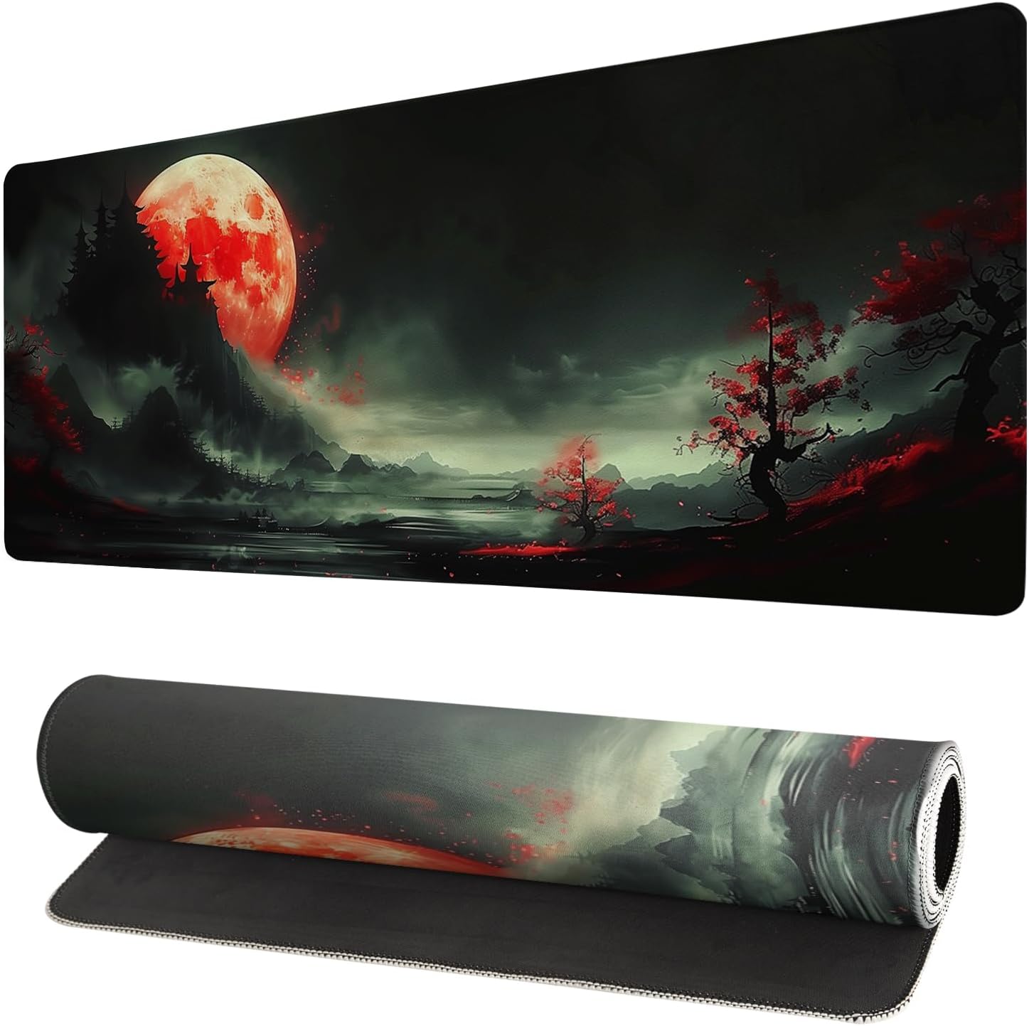 Japanese Gaming Mouse Pad Black Mouse Pad Kanagawa Large Mousepad Non-Slip Rubber Base Waterproof with Stitched Edges for Gaming Office Home, 31.5x11.8 Inch (Black Wave) - Image 13