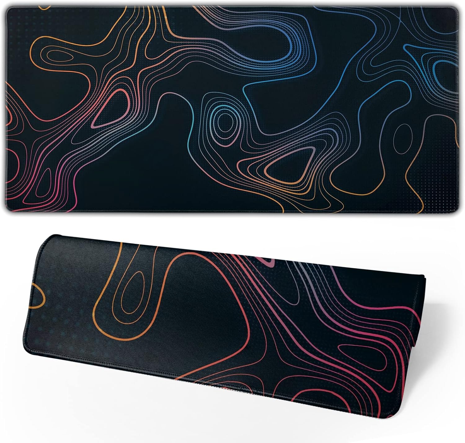 Japanese Gaming Mouse Pad Black Mouse Pad Kanagawa Large Mousepad Non-Slip Rubber Base Waterproof with Stitched Edges for Gaming Office Home, 31.5x11.8 Inch (Black Wave) - Image 29