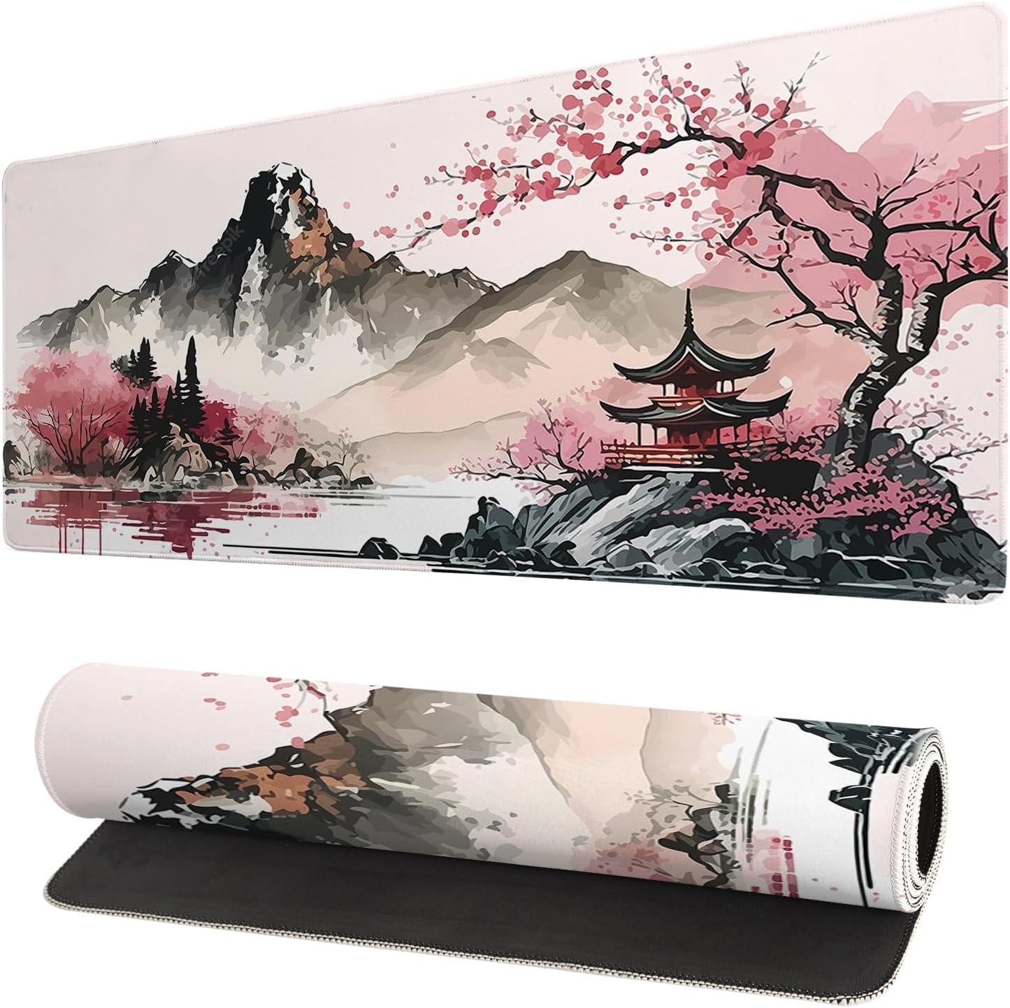 Japanese Gaming Mouse Pad Black Mouse Pad Kanagawa Large Mousepad Non-Slip Rubber Base Waterproof with Stitched Edges for Gaming Office Home, 31.5x11.8 Inch (Black Wave) - Image 25