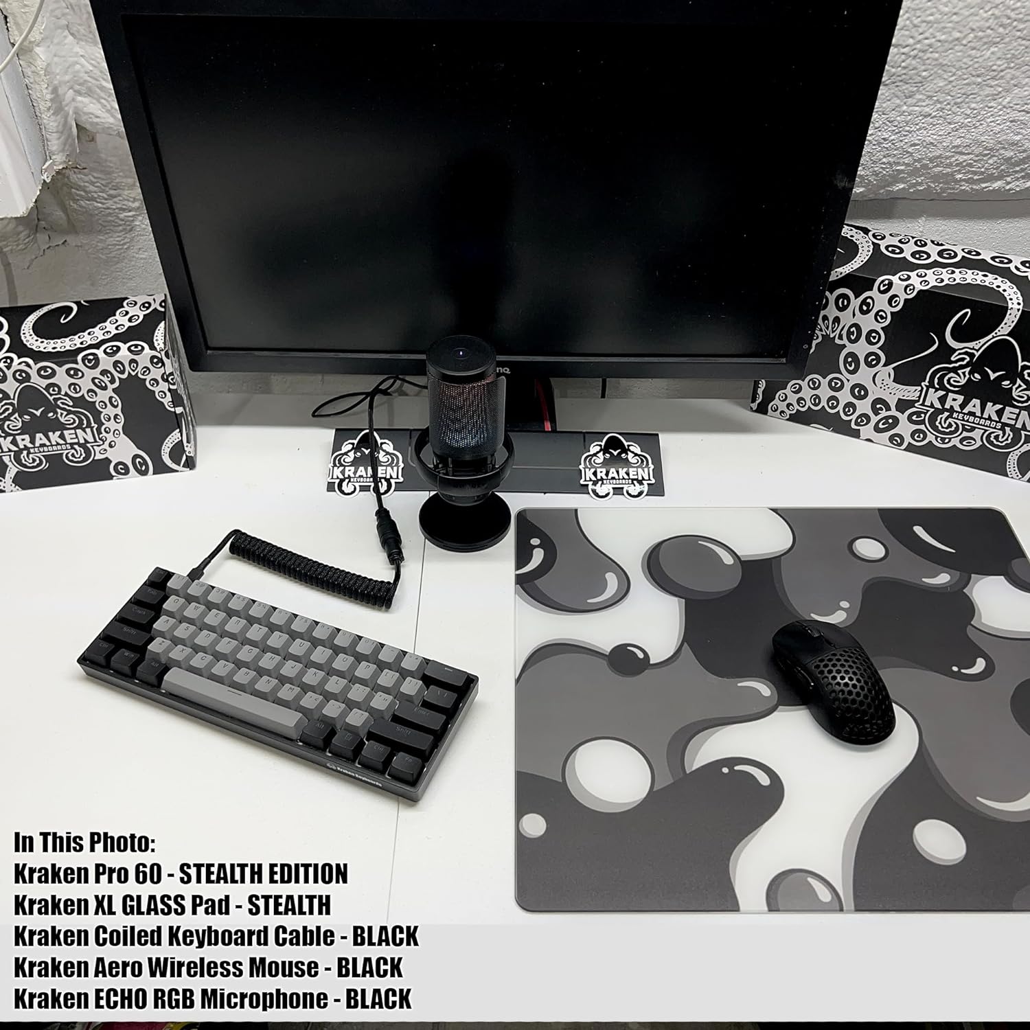 KRAKEN KEYBOARDS XL Glass Mouse Pad - DRIP Edition Black & White Glass Gaming Mouse Pad - Professional Artisan Mouse Mat Provides Improved Precision and Speed - Extra Large 18" x 16" (Stealth) - Image 3