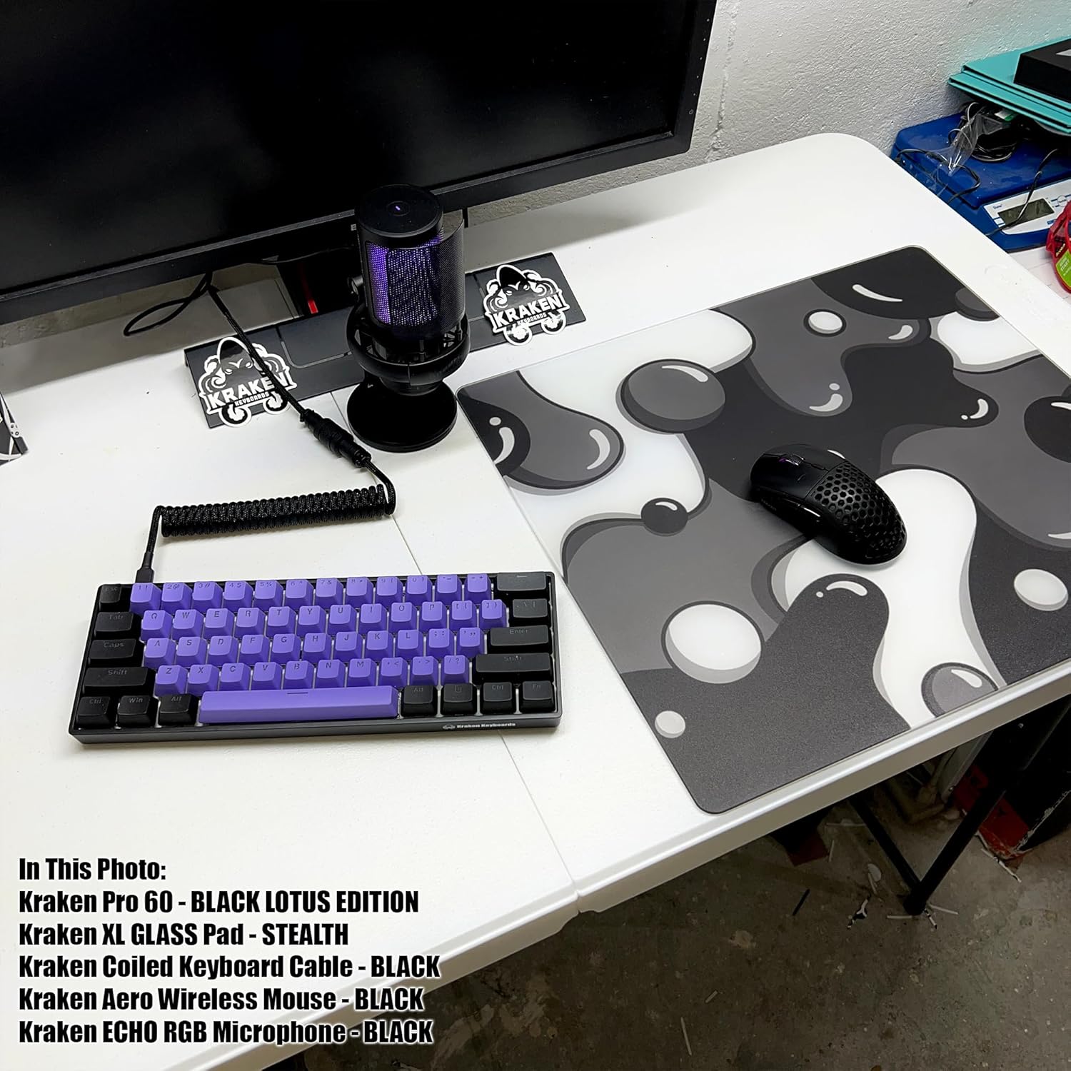 KRAKEN KEYBOARDS XL Glass Mouse Pad - DRIP Edition Black & White Glass Gaming Mouse Pad - Professional Artisan Mouse Mat Provides Improved Precision and Speed - Extra Large 18" x 16" (Stealth) - Image 4