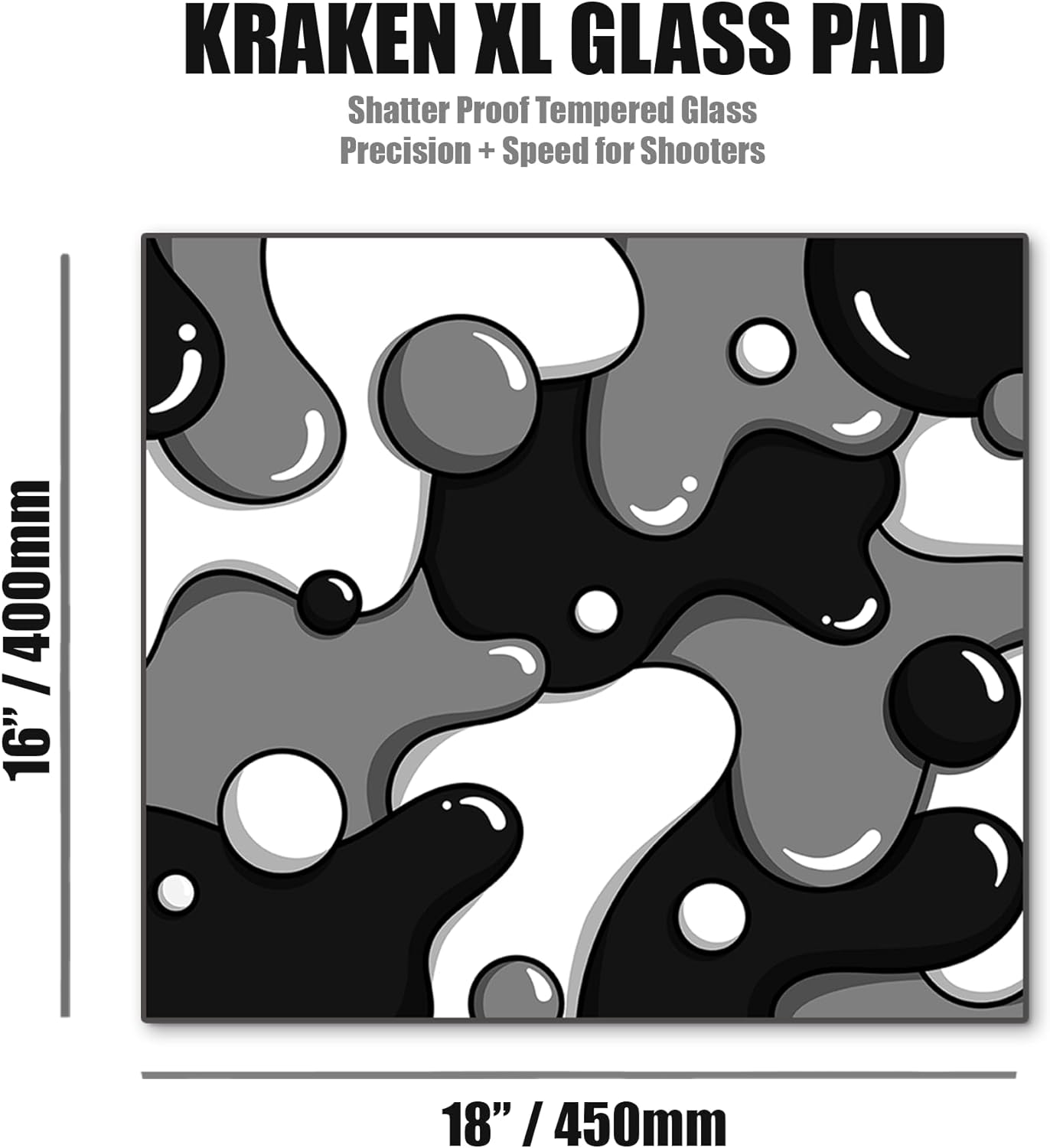 KRAKEN KEYBOARDS XL Glass Mouse Pad - DRIP Edition Black & White Glass Gaming Mouse Pad - Professional Artisan Mouse Mat Provides Improved Precision and Speed - Extra Large 18" x 16" (Stealth) - Image 2
