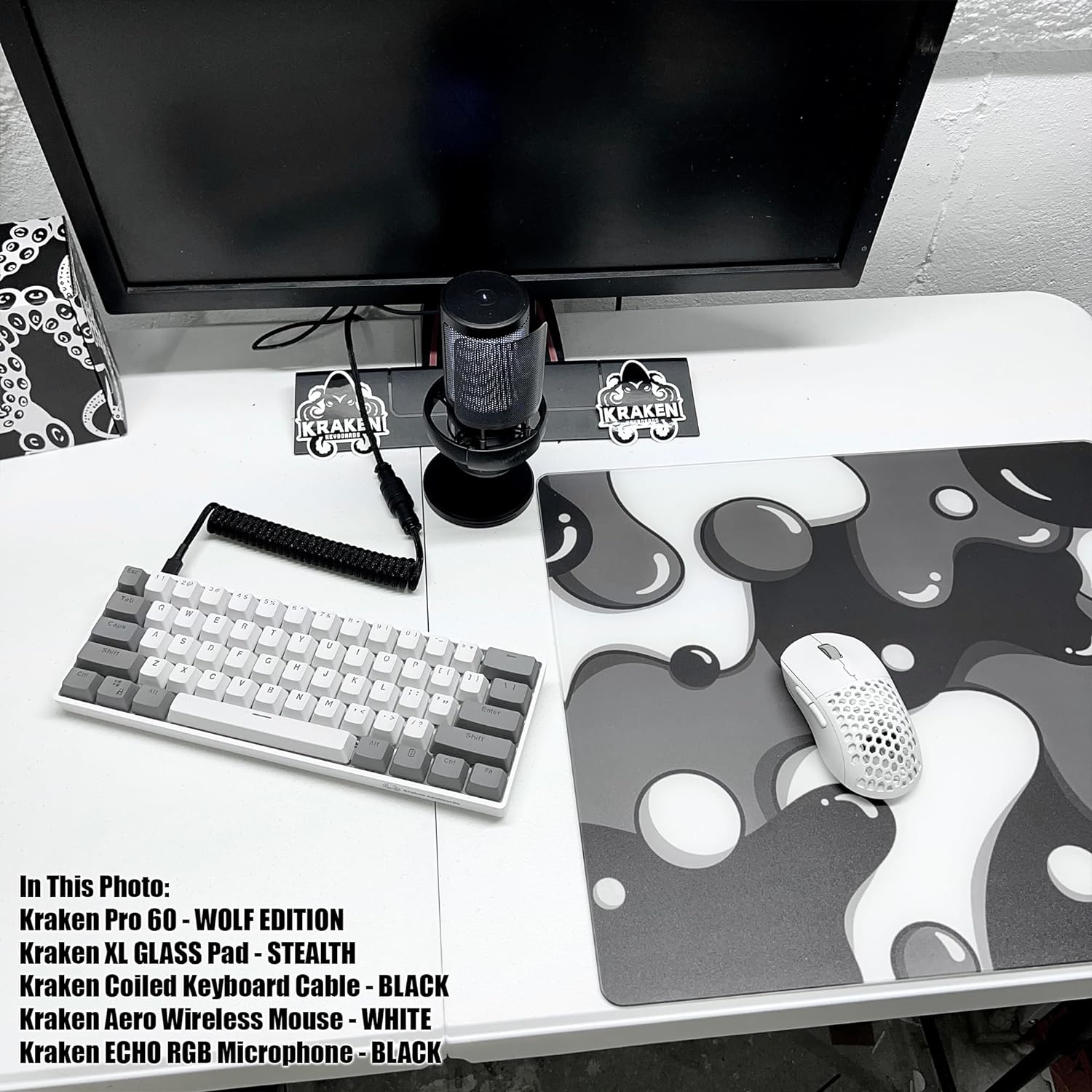 KRAKEN KEYBOARDS XL Glass Mouse Pad - DRIP Edition Black & White Glass Gaming Mouse Pad - Professional Artisan Mouse Mat Provides Improved Precision and Speed - Extra Large 18" x 16" (Stealth) - Image 5