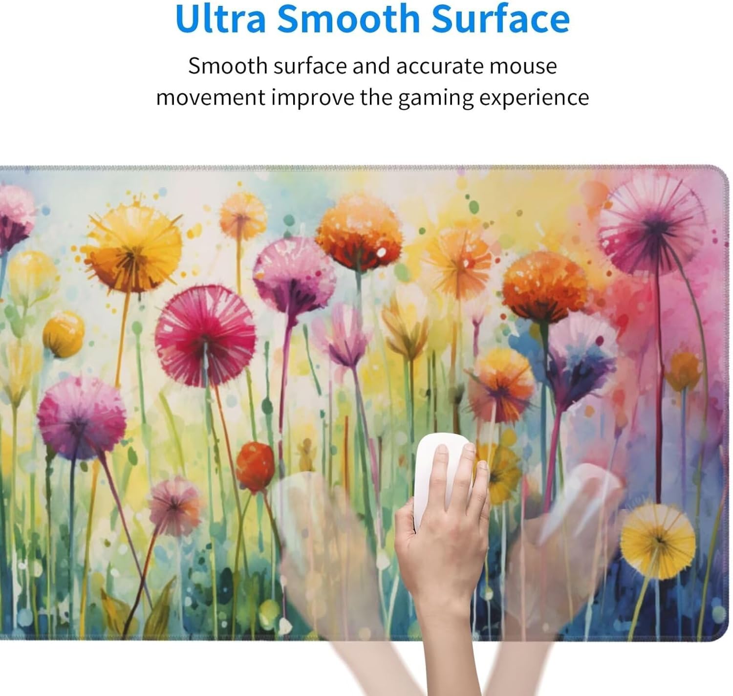 Large Mouse Pad 39.4x19.7 inch, Dandelion Mouse Pad with Non-Slip Rubber Base, Colourful Mousepad Desk Mat with Stitched Edges, Gaming Mousepad Waterproof Desk Mat for Keyboard, Office Supplies Q987 - Image 3