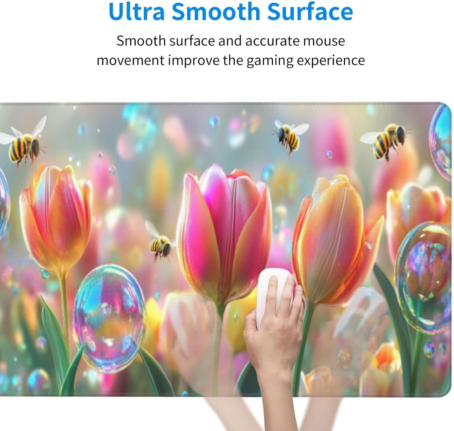 Large Mouse Pad 47.2x23.6 inch, Tulip Mouse Pad with Non-Slip Rubber Base, Mystery Mousepad Desk Mat with Stitched Edges, Gaming Mousepad Waterproof Desk Mat for Keyboard, Office Computer, Home Q639 - Image 3