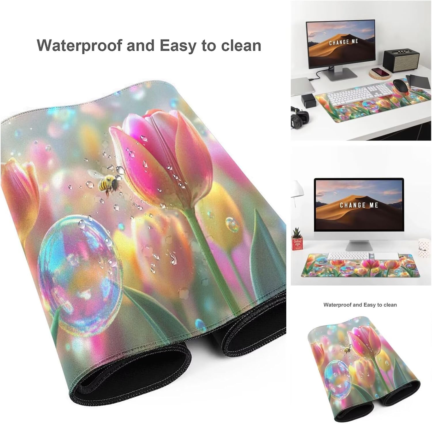 Large Mouse Pad 47.2x23.6 inch, Tulip Mouse Pad with Non-Slip Rubber Base, Mystery Mousepad Desk Mat with Stitched Edges, Gaming Mousepad Waterproof Desk Mat for Keyboard, Office Computer, Home Q639 - Image 6