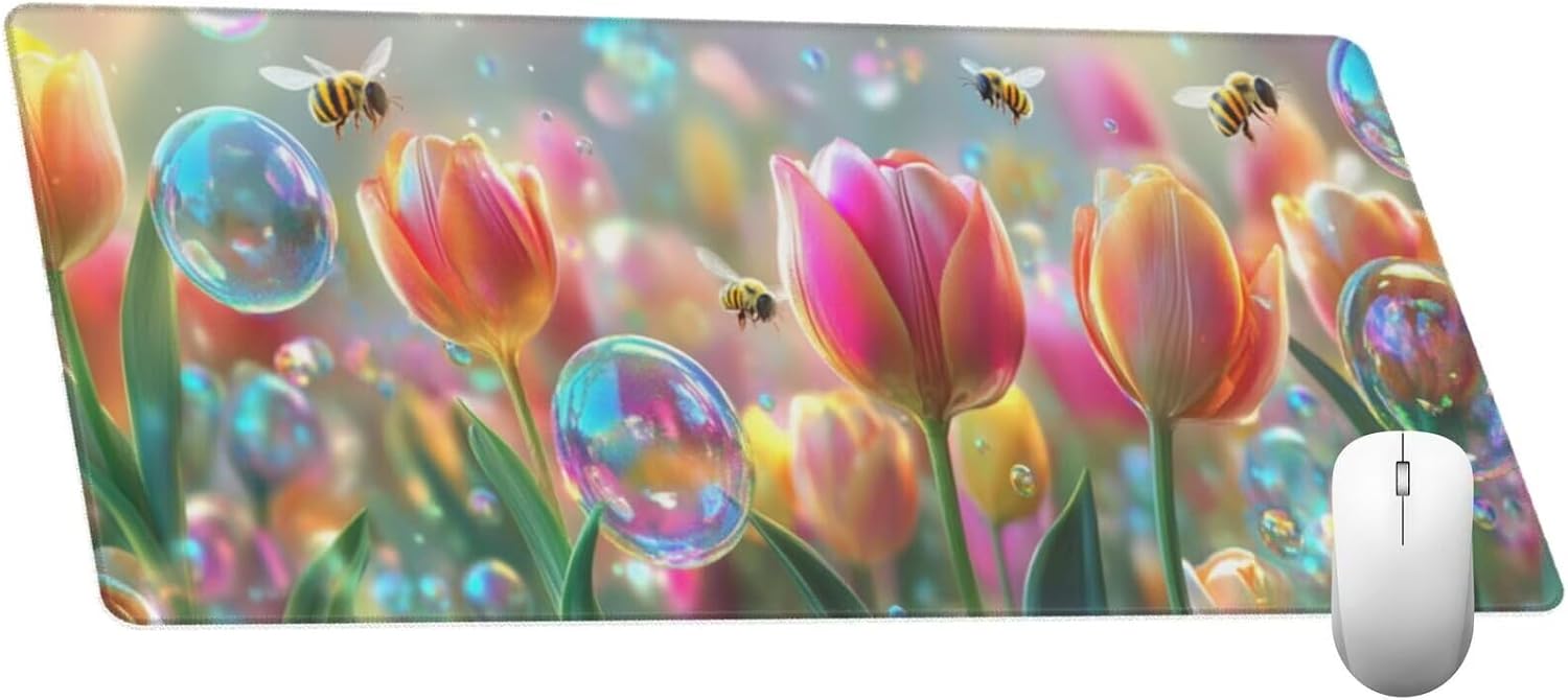 Large Mouse Pad 47.2x23.6 inch, Tulip Mouse Pad with Non-Slip Rubber Base, Mystery Mousepad Desk Mat with Stitched Edges, Gaming Mousepad Waterproof Desk Mat for Keyboard, Office Computer, Home Q639 - Image 4