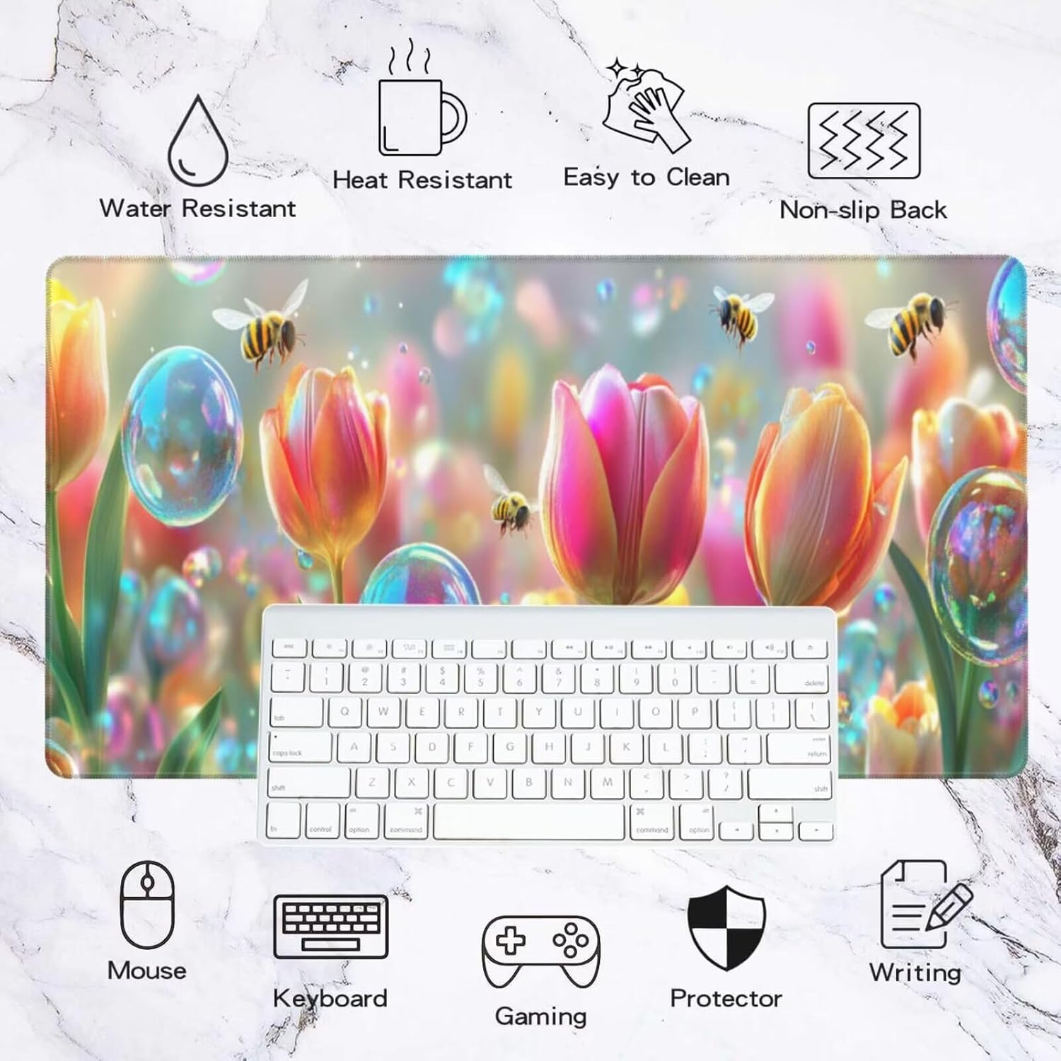 Large Mouse Pad 47.2x23.6 inch, Tulip Mouse Pad with Non-Slip Rubber Base, Mystery Mousepad Desk Mat with Stitched Edges, Gaming Mousepad Waterproof Desk Mat for Keyboard, Office Computer, Home Q639 - Image 2