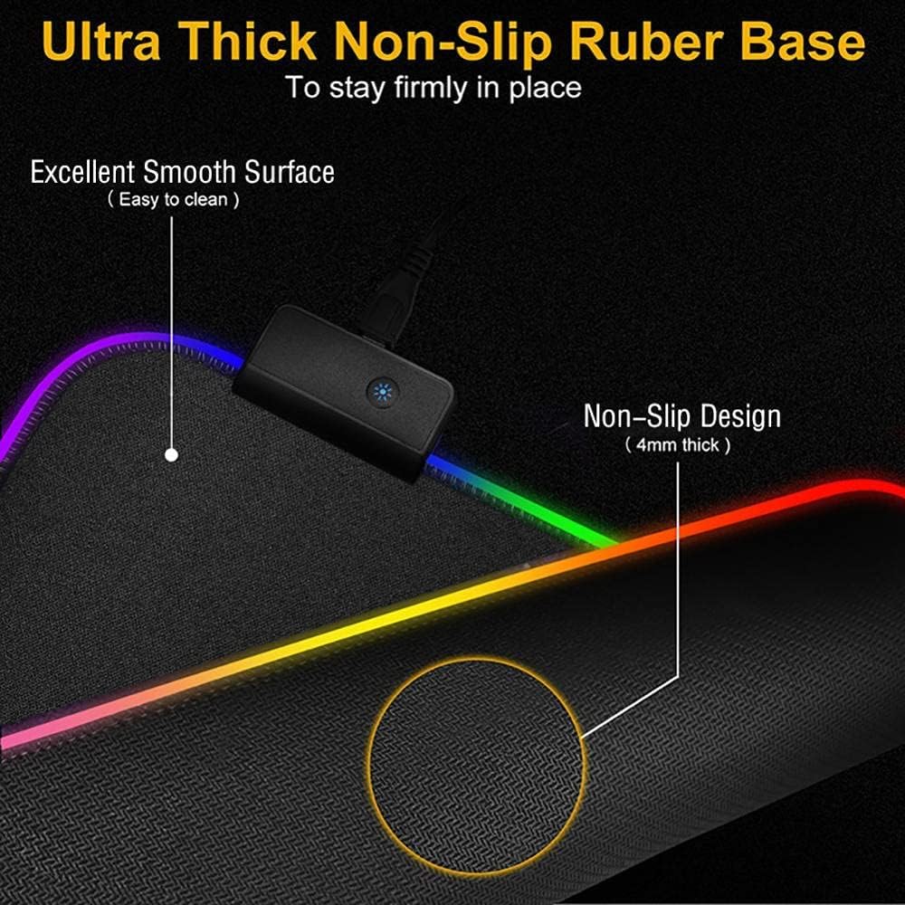 Large RGB Gaming Mouse Pad,USB Mousepad LED Desk Mat,14 Light Modes Extended Keyboard Mat with Durable Stitched Edges and Non-Slip Rubber Base (Size : 300x800x4mm) - Image 2