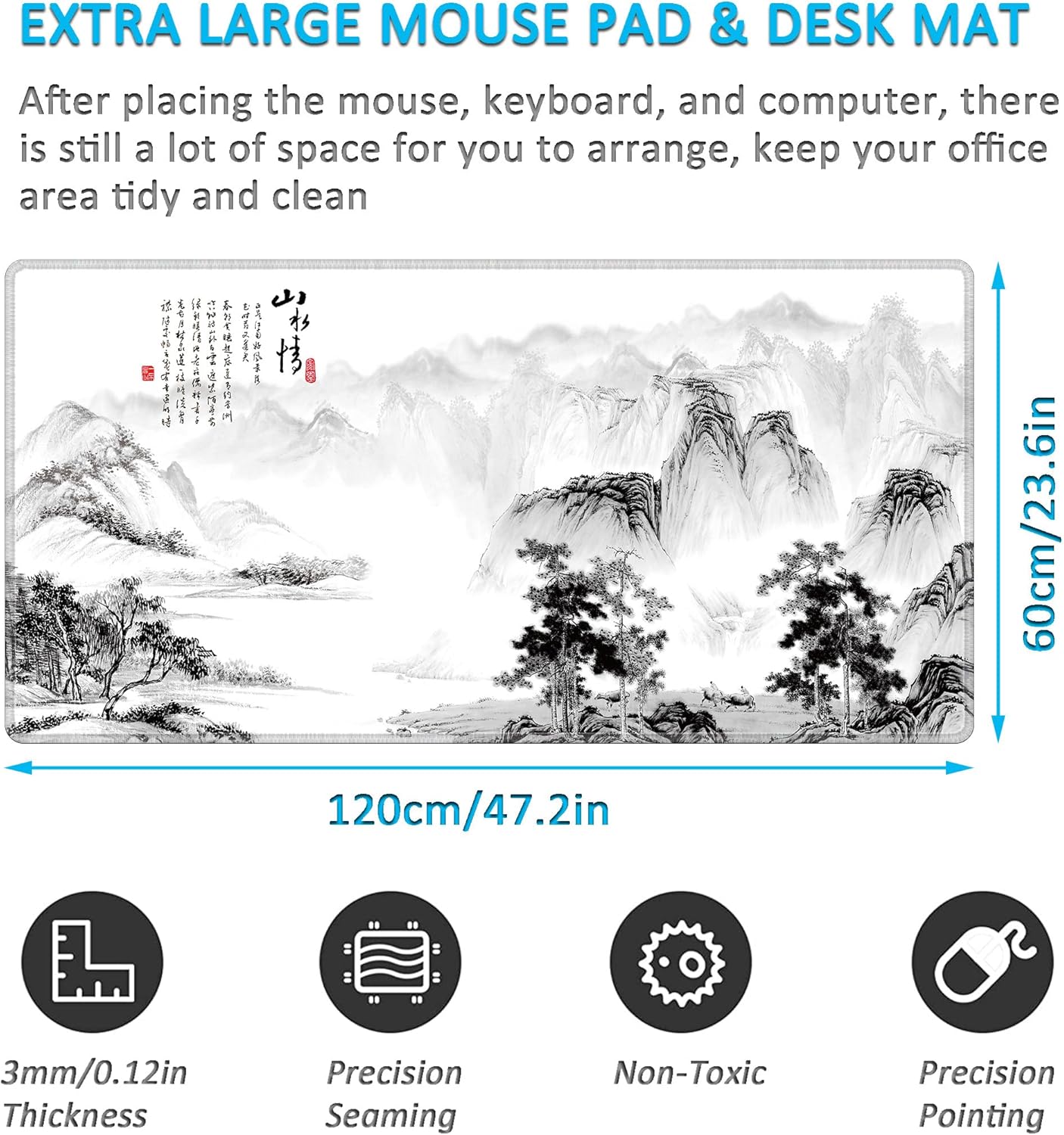 LL-COEUR Extended Non-Slip Mousepad Large Gaming Mouse Mat Long Table Desk Pad 1200 x 600 x 3 mm (Landscape) - Image 3